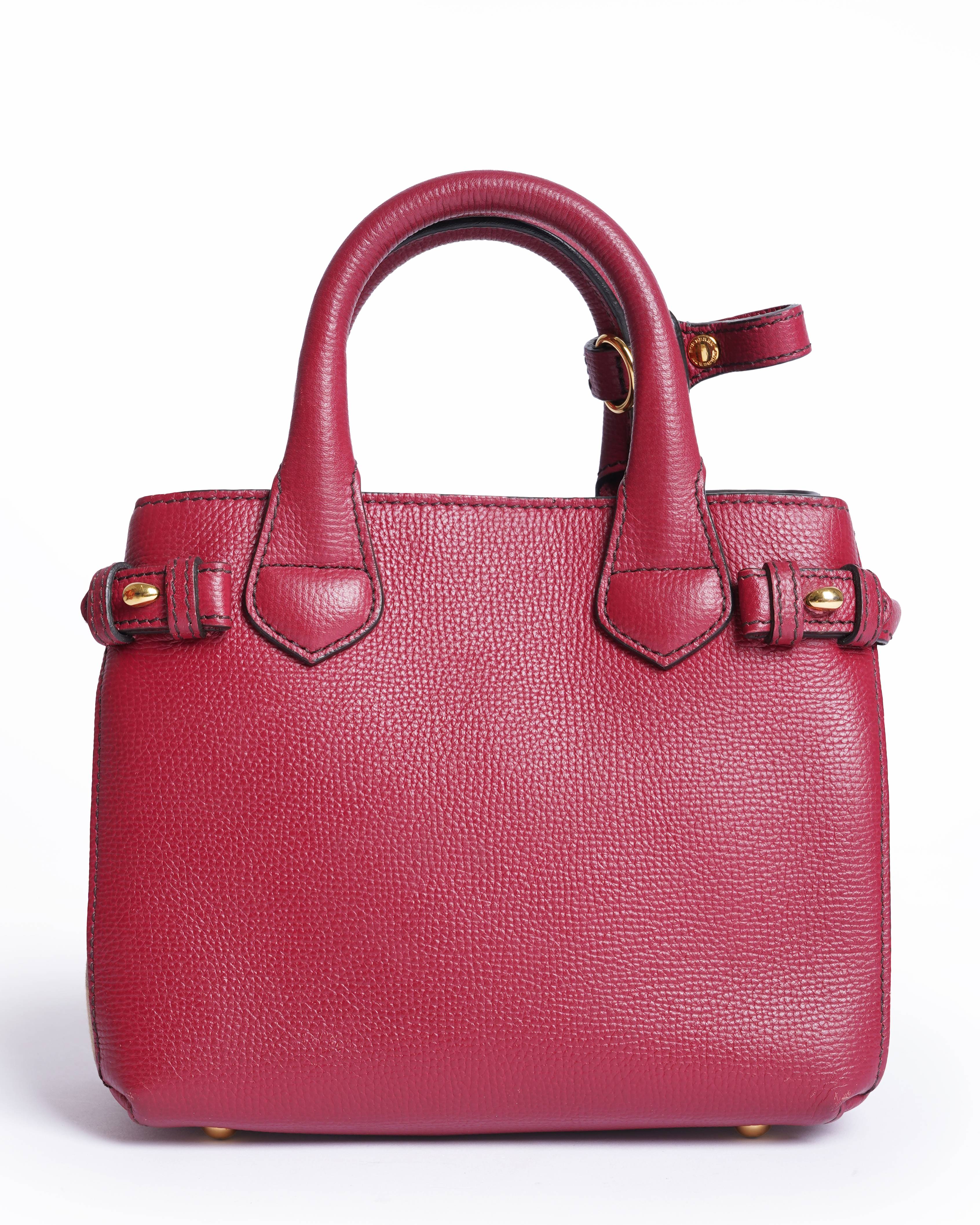 Burberry magenta leather house check canvas baby banner tote