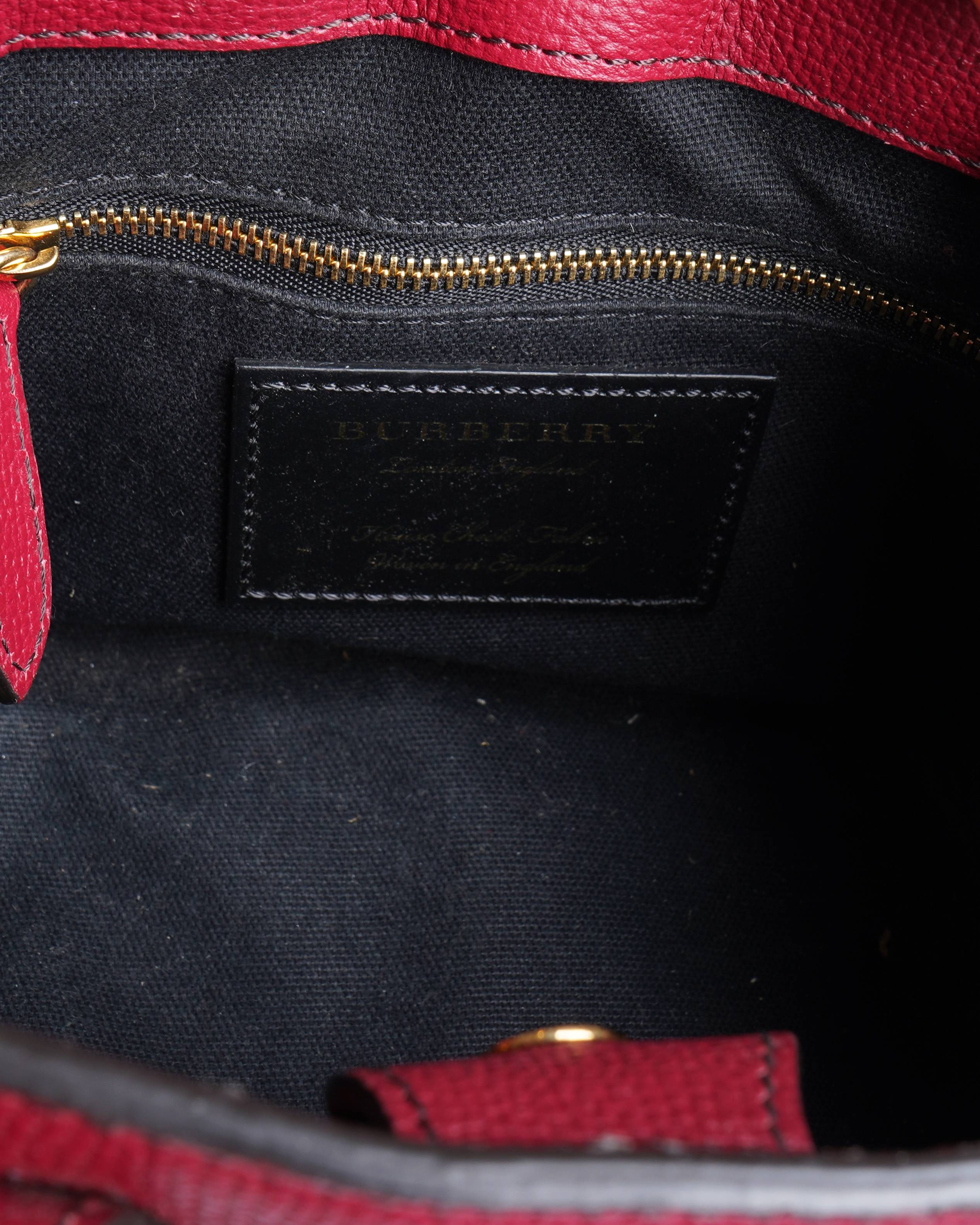 Burberry magenta leather house check canvas baby banner tote