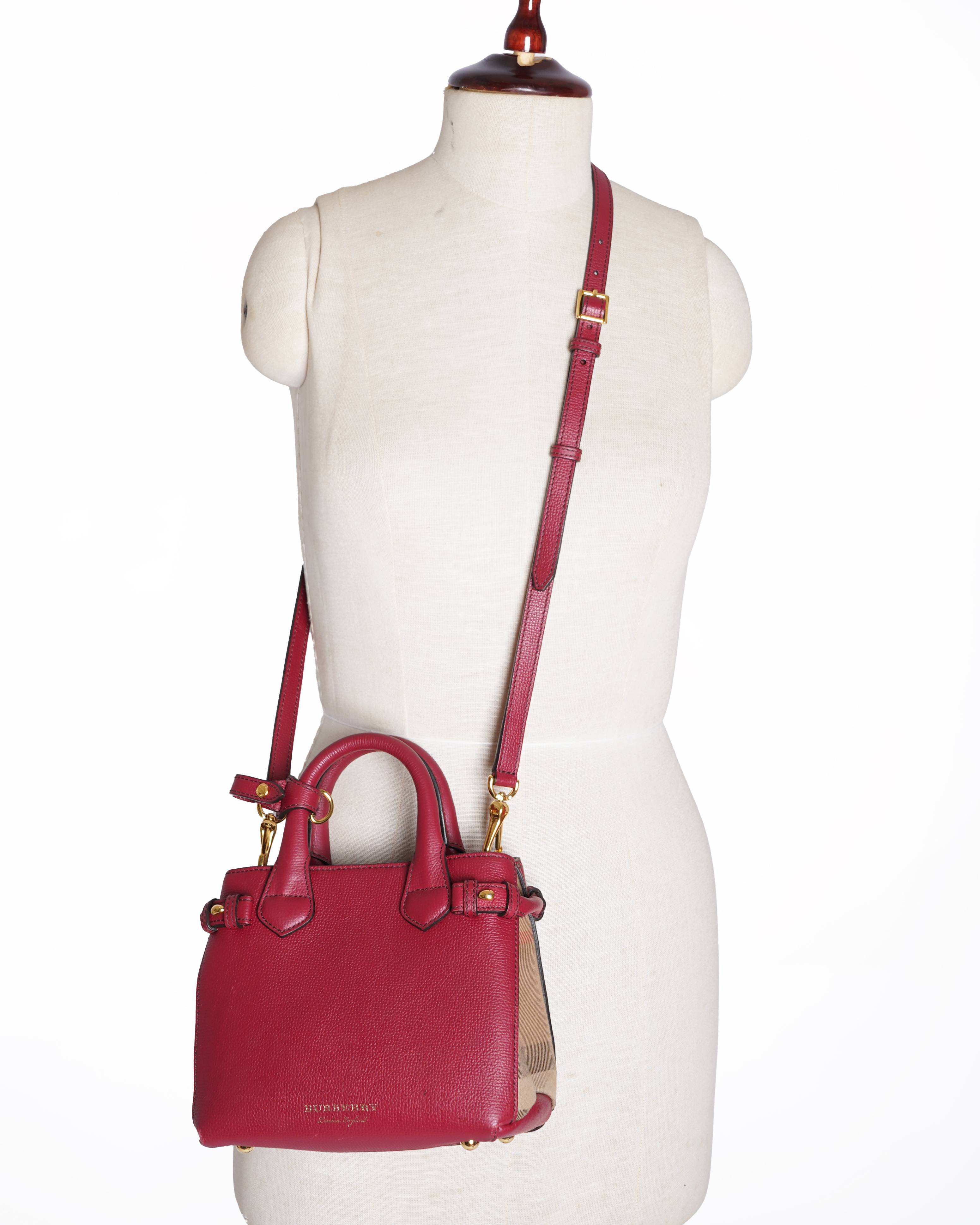 Burberry magenta leather house check canvas baby banner tote