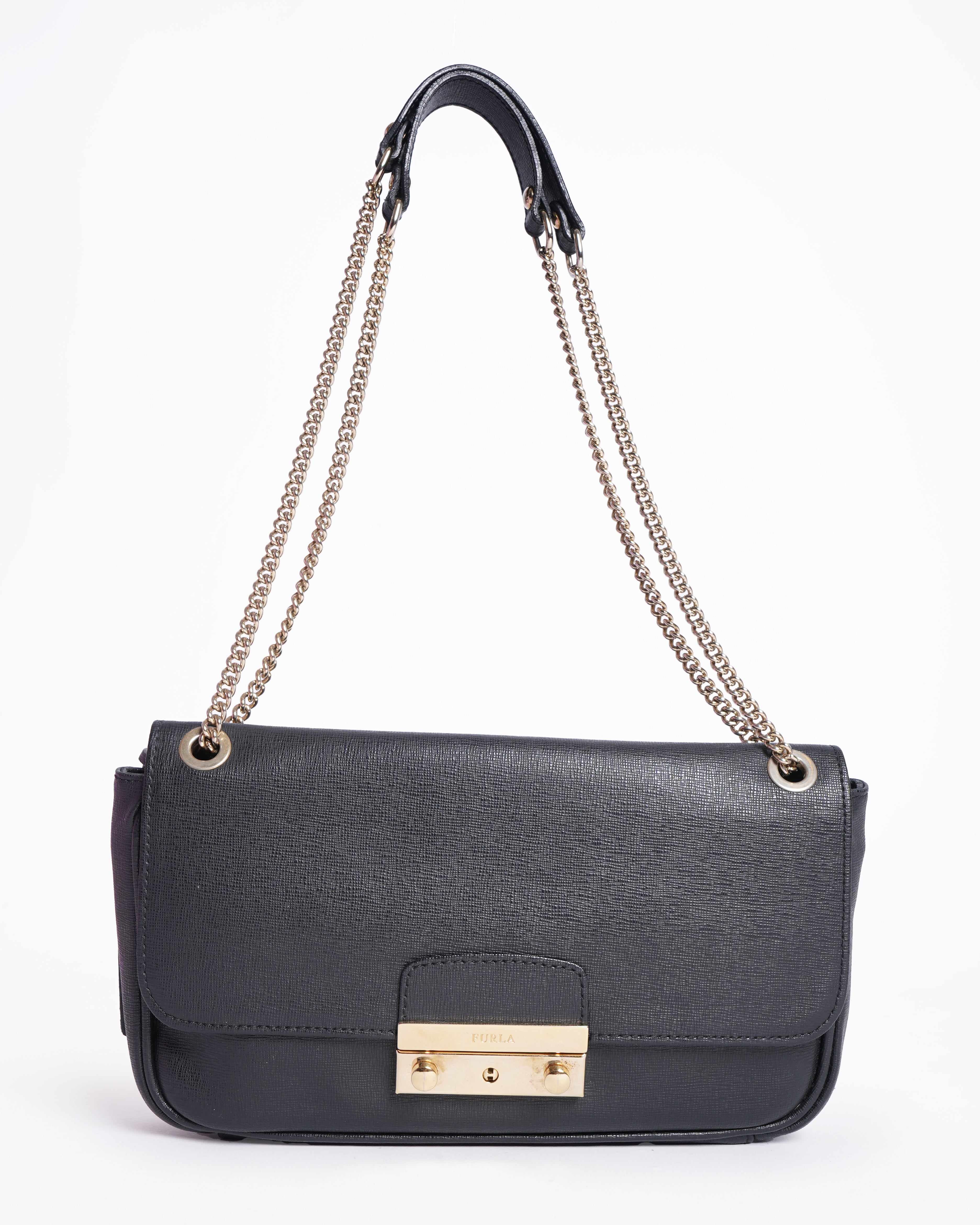 Furla Black Leather Julia Chain Shoulder Bag