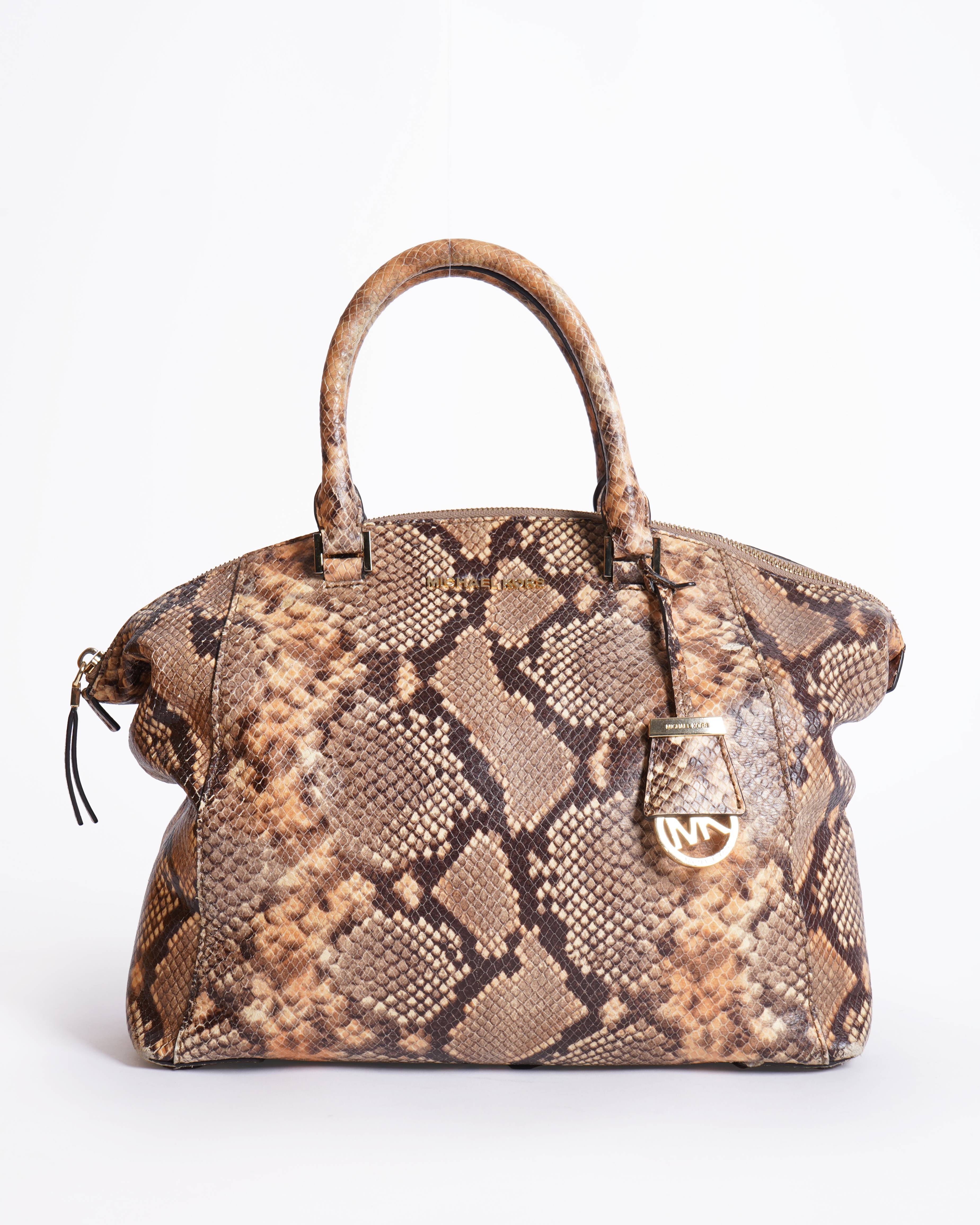 Michael Kors Embossed Leather Snakeskin Python Print Riley Satchel Hand Bag