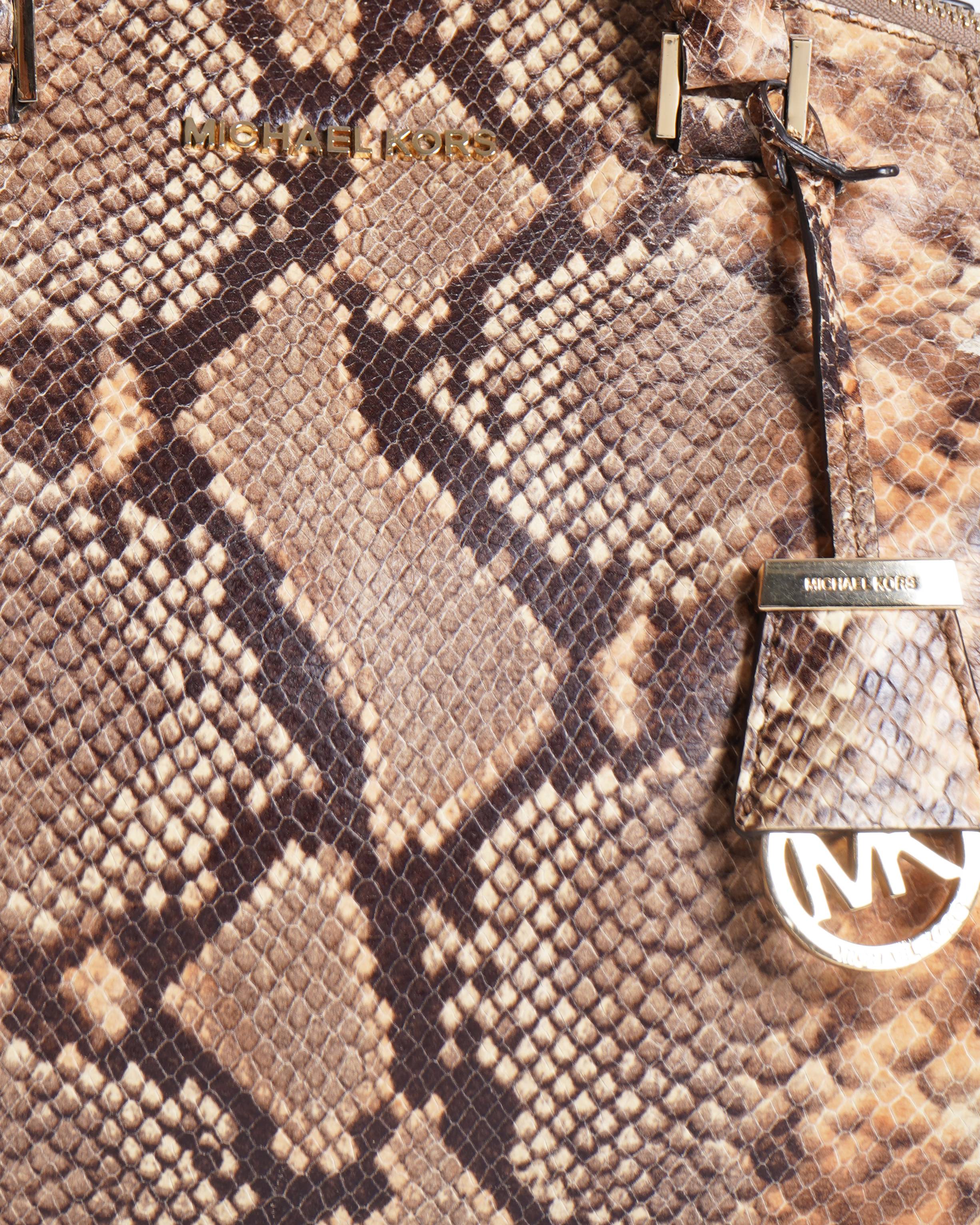 Michael Kors Embossed Leather Snakeskin Python Print Riley Satchel Hand Bag