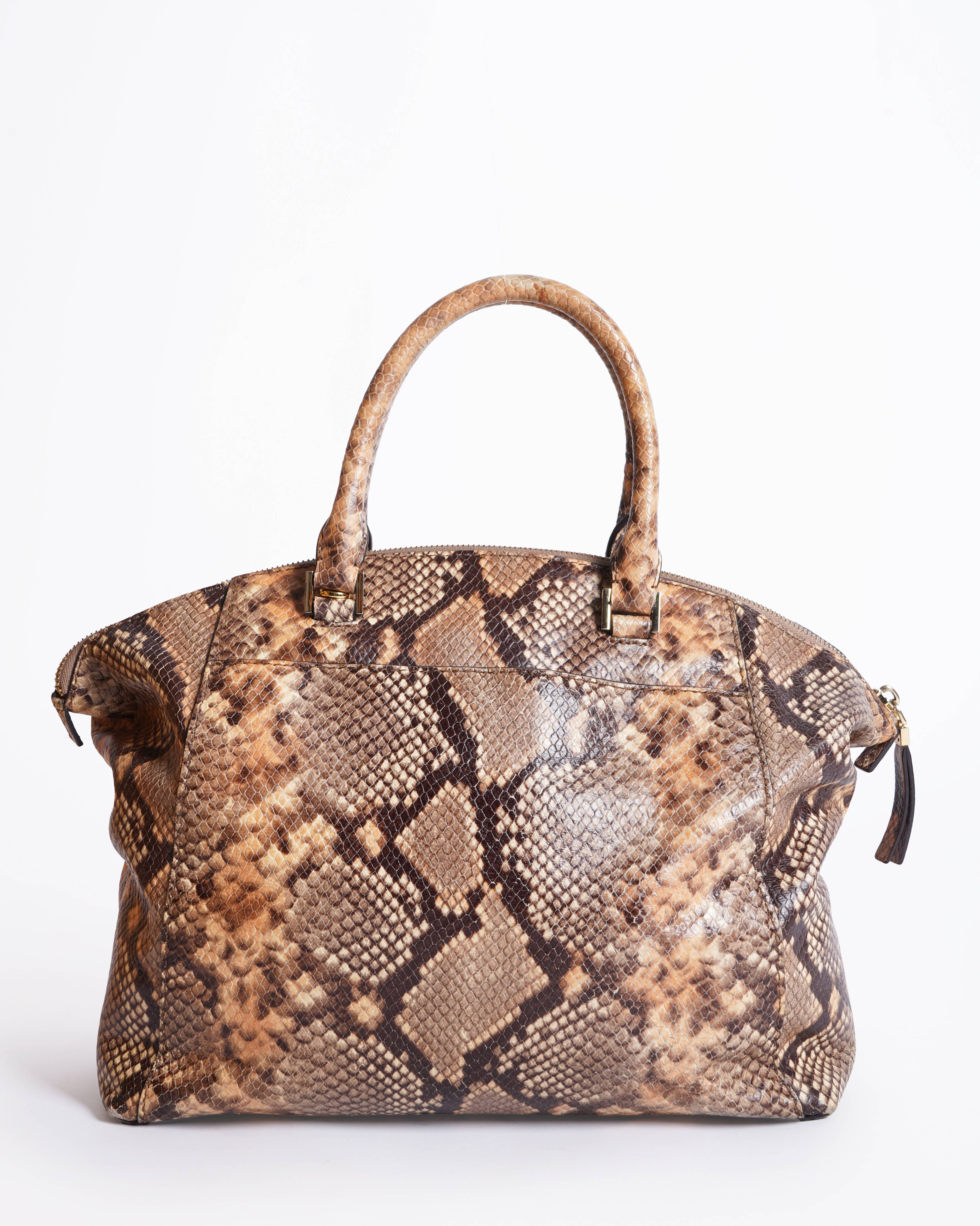 Michael Kors Embossed Leather Snakeskin Python Print Riley Satchel Hand Bag