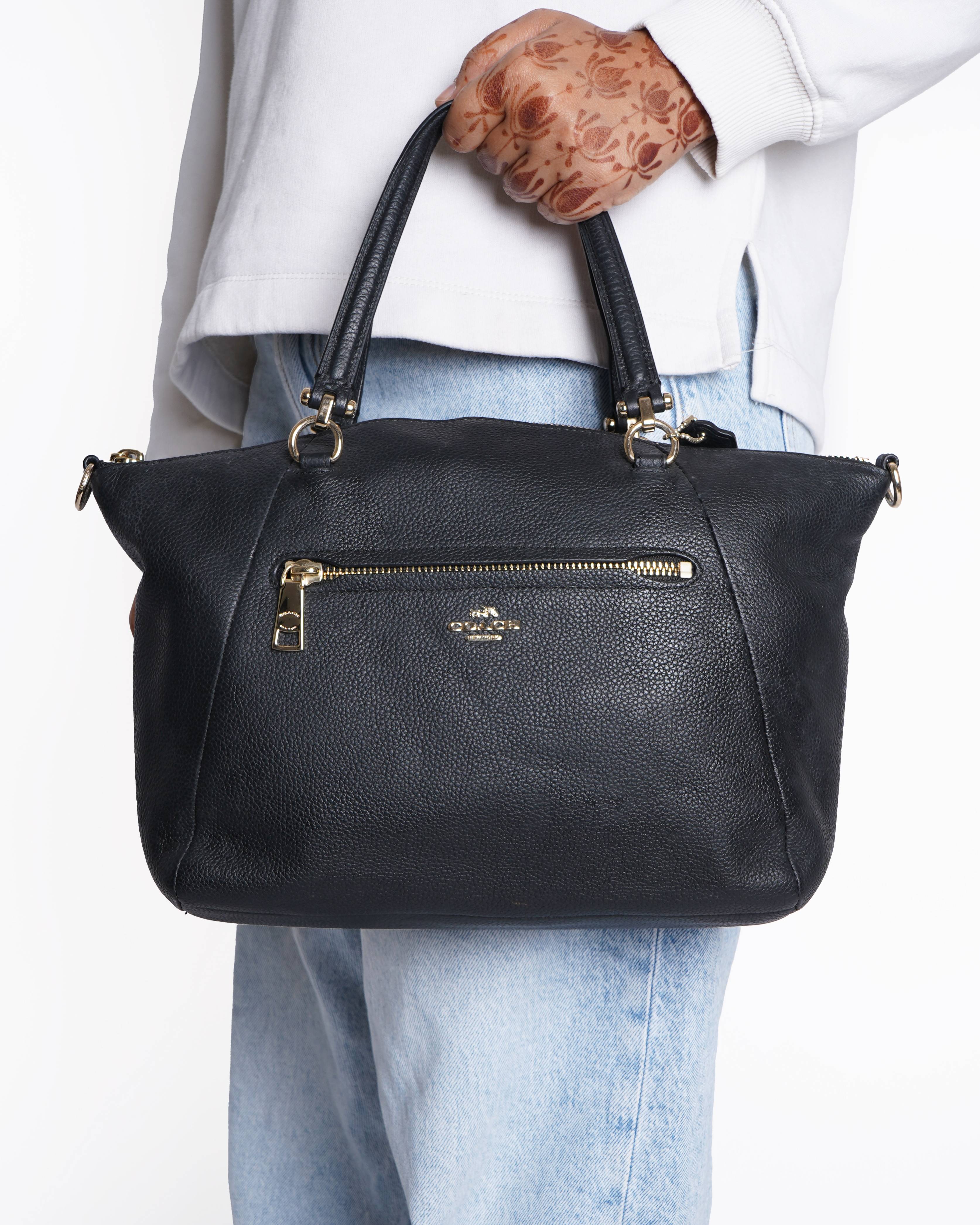 Coach black leather zip tote bag