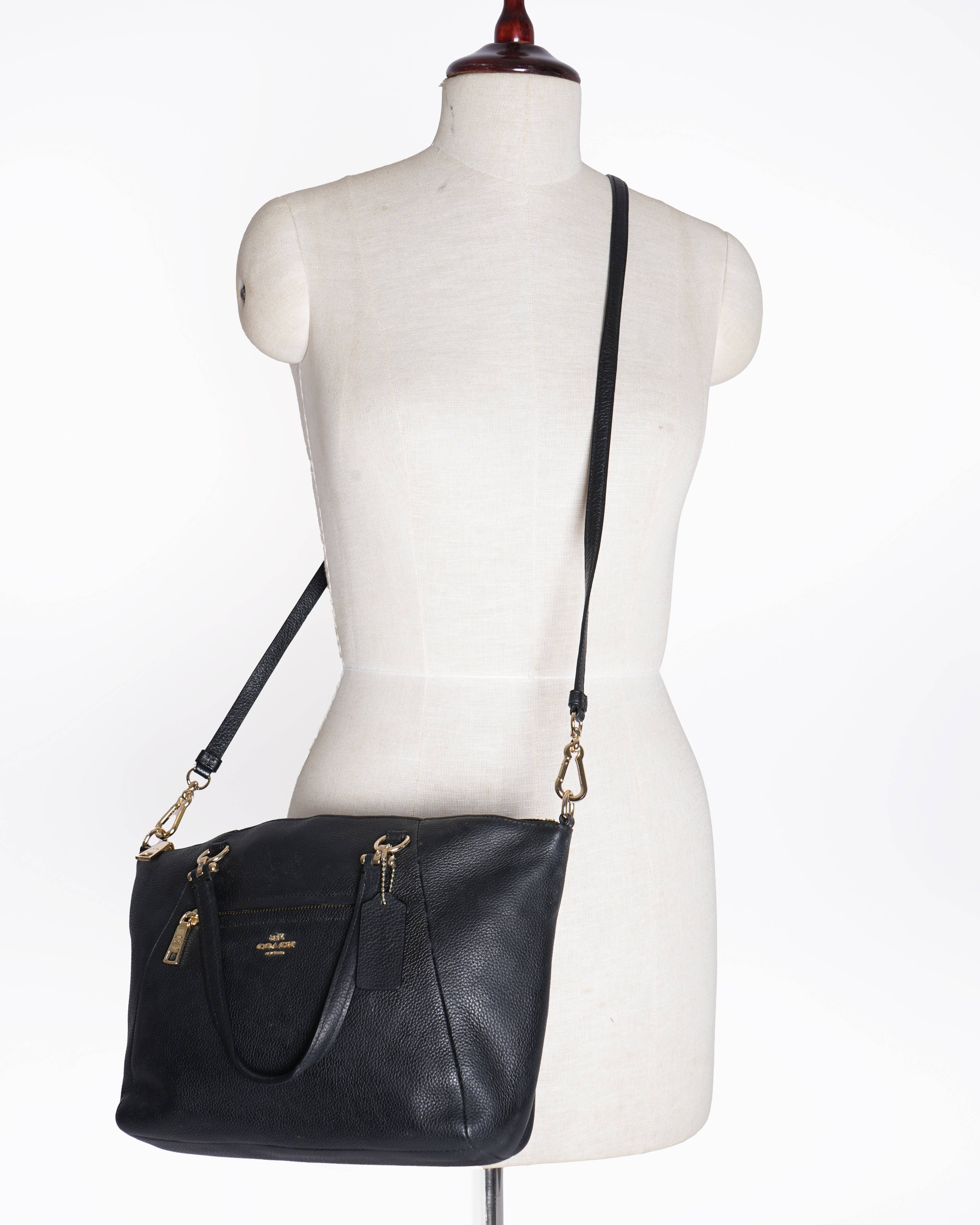 Coach black leather zip tote bag