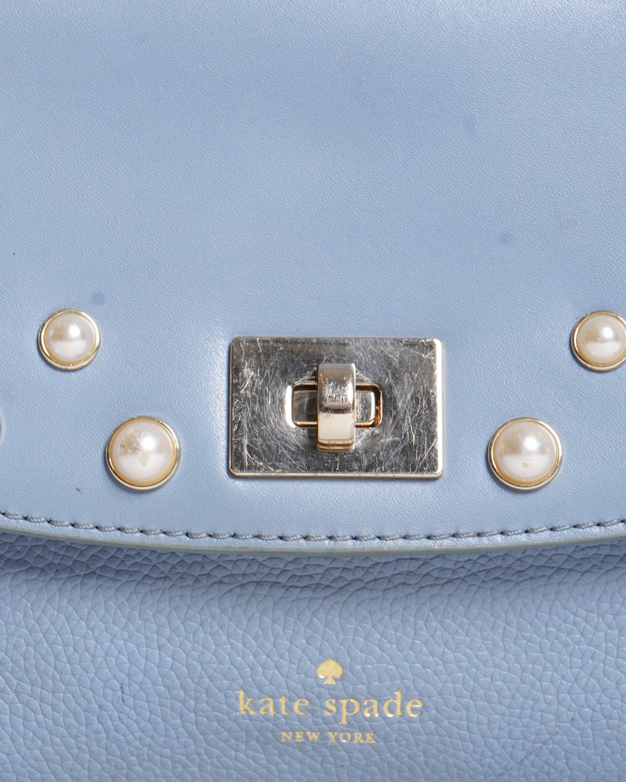 Kate Spade Blue Satchel Bag with Pearl Studs