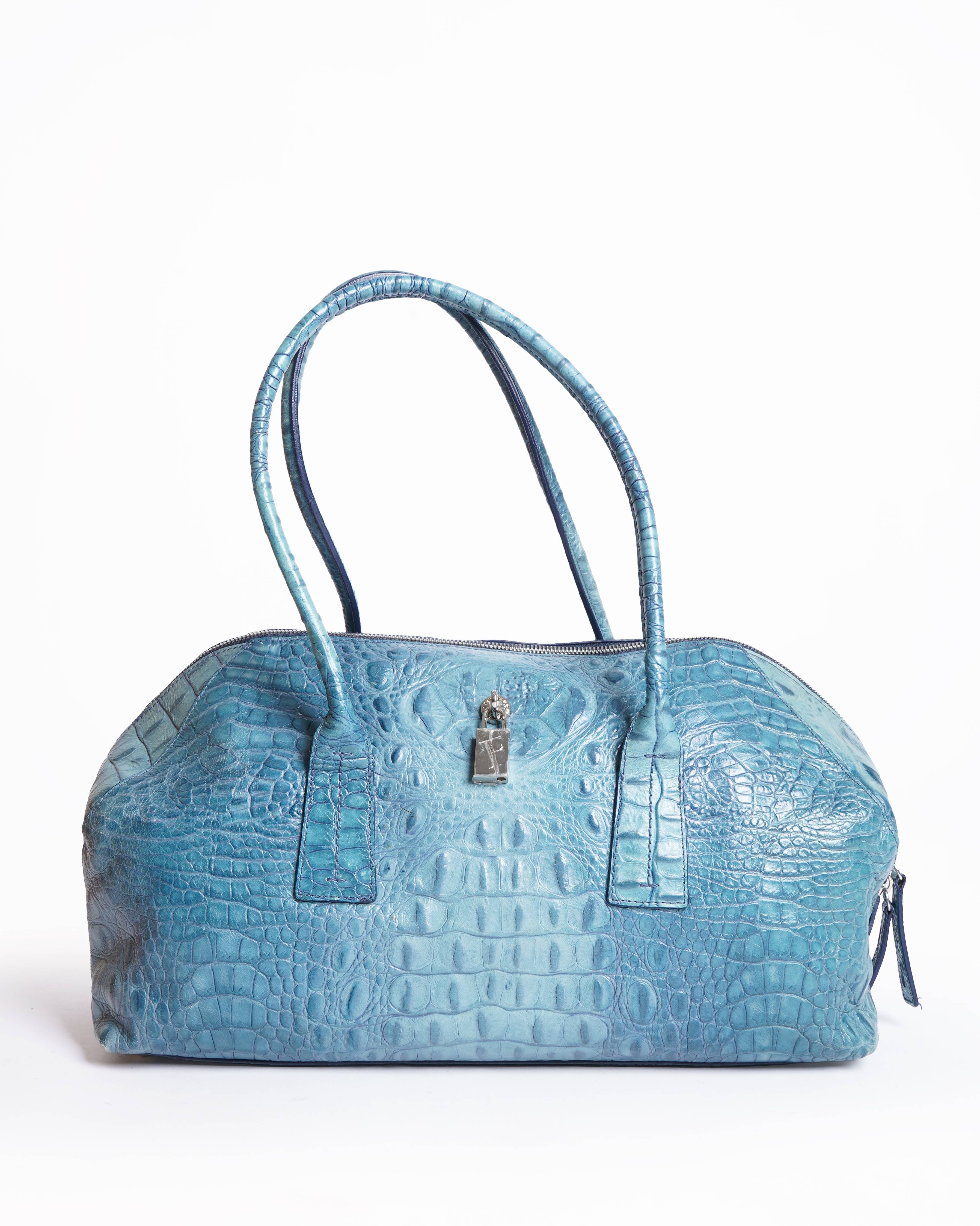 Furla Croc Embossed Leather Bowling Bag