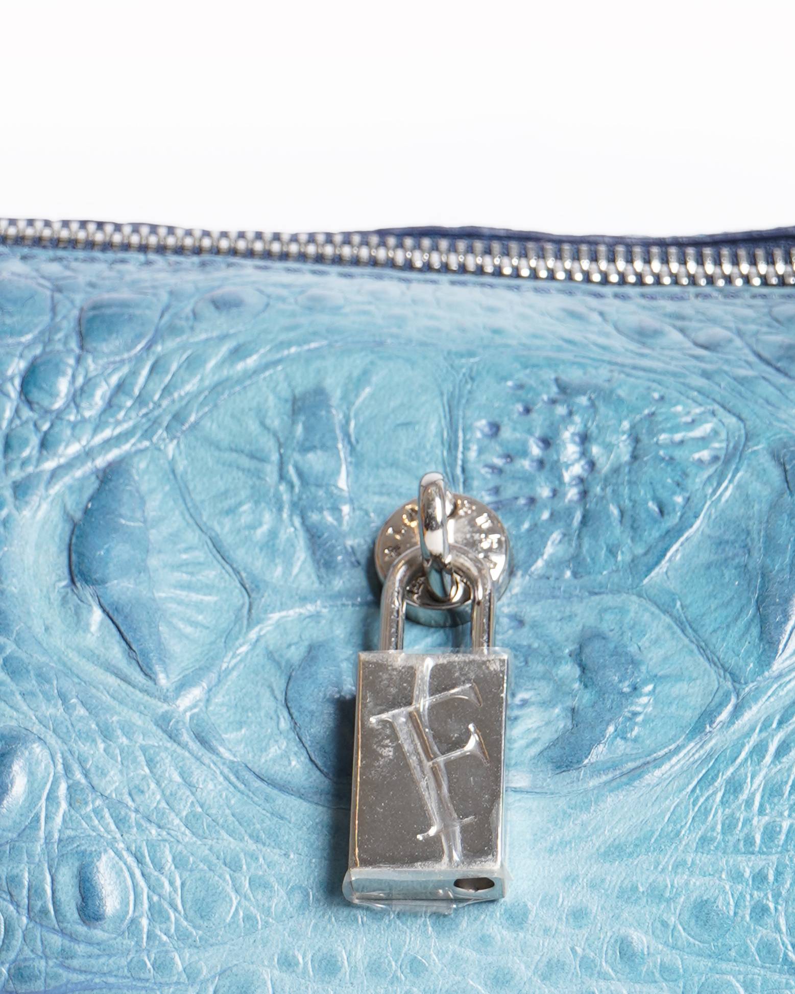 Furla Croc Embossed Leather Bowling Bag