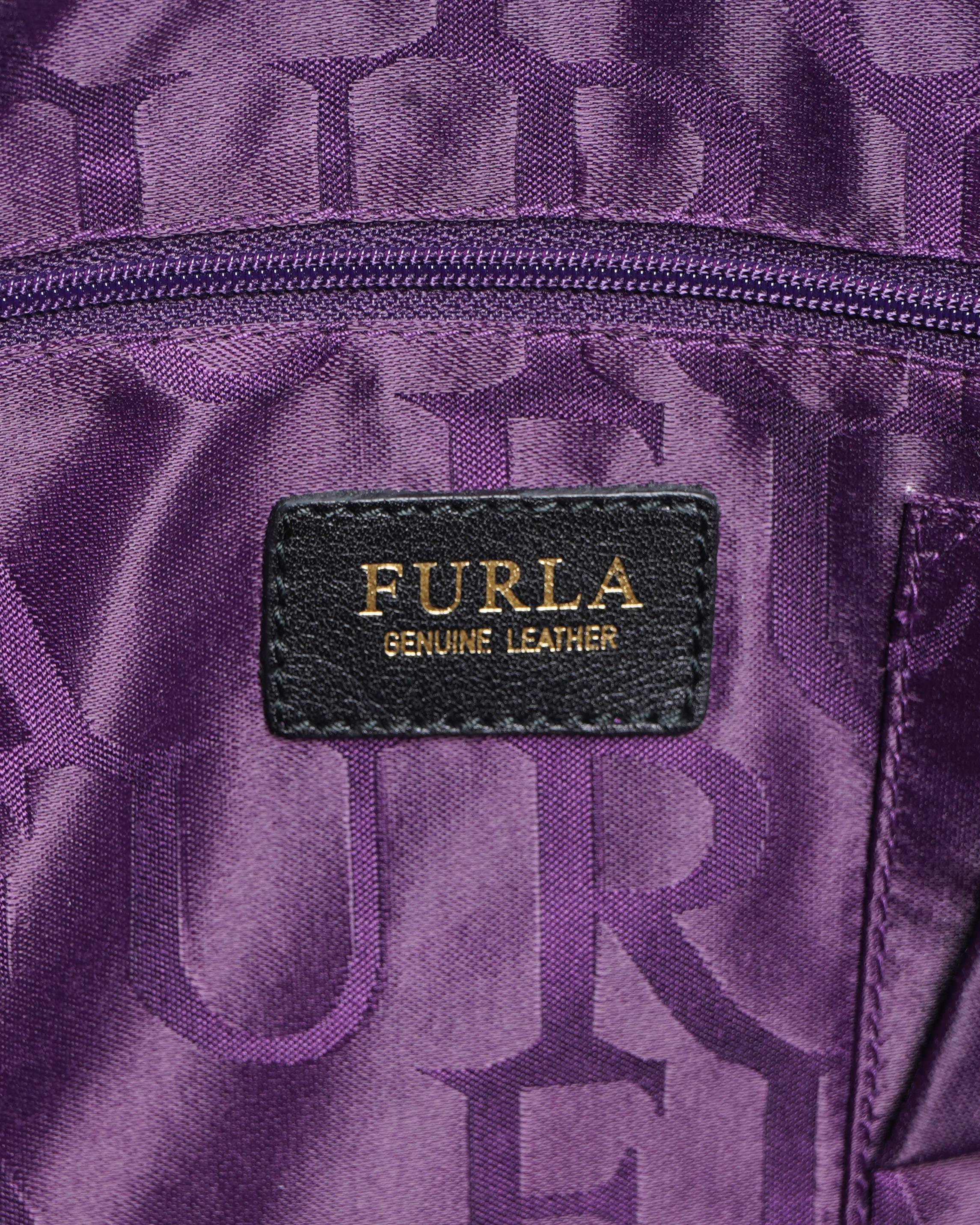 Furla Croc Embossed Leather Bowling Bag