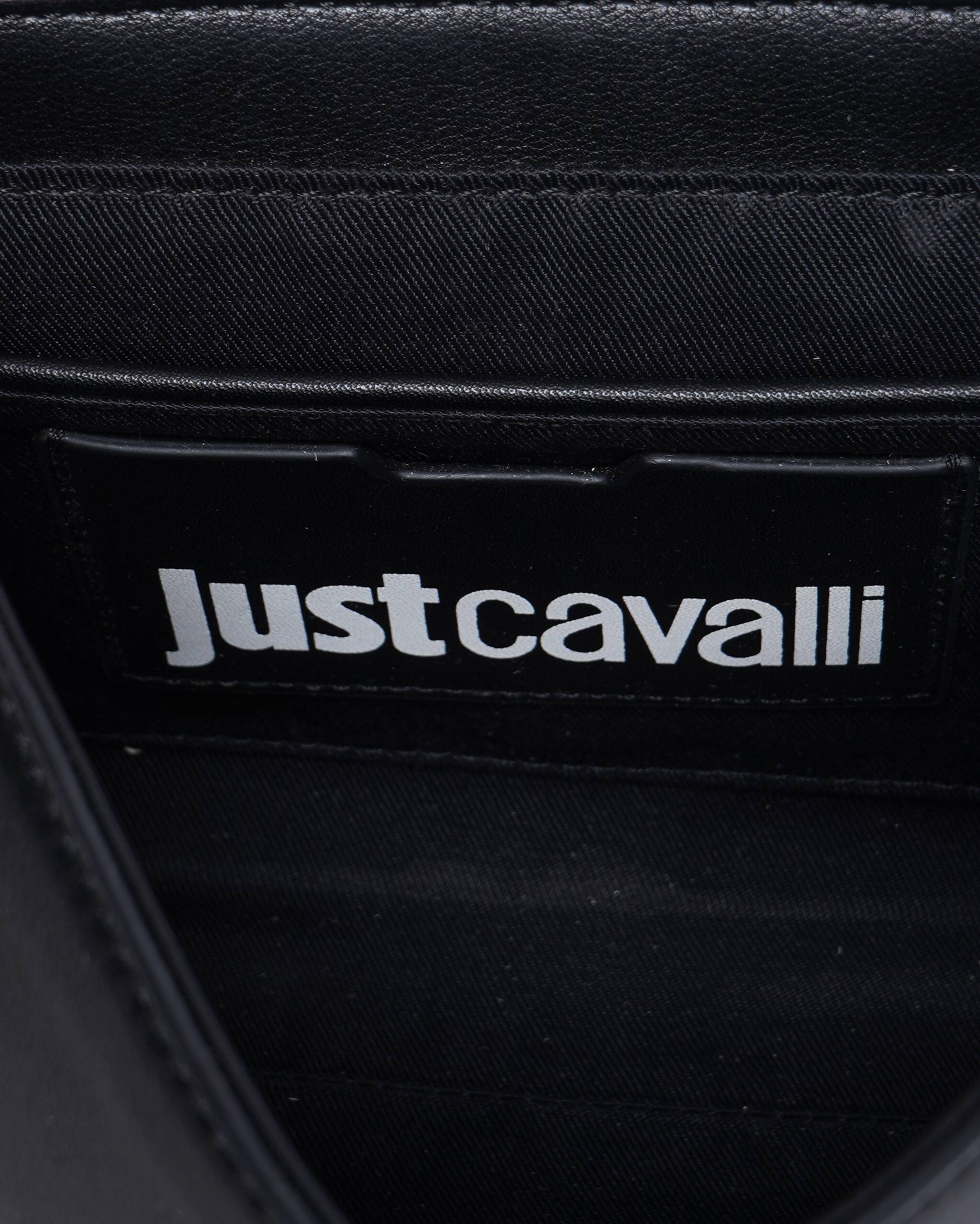 Just Cavalli Black Iconic Trend Textured Medium Satchel