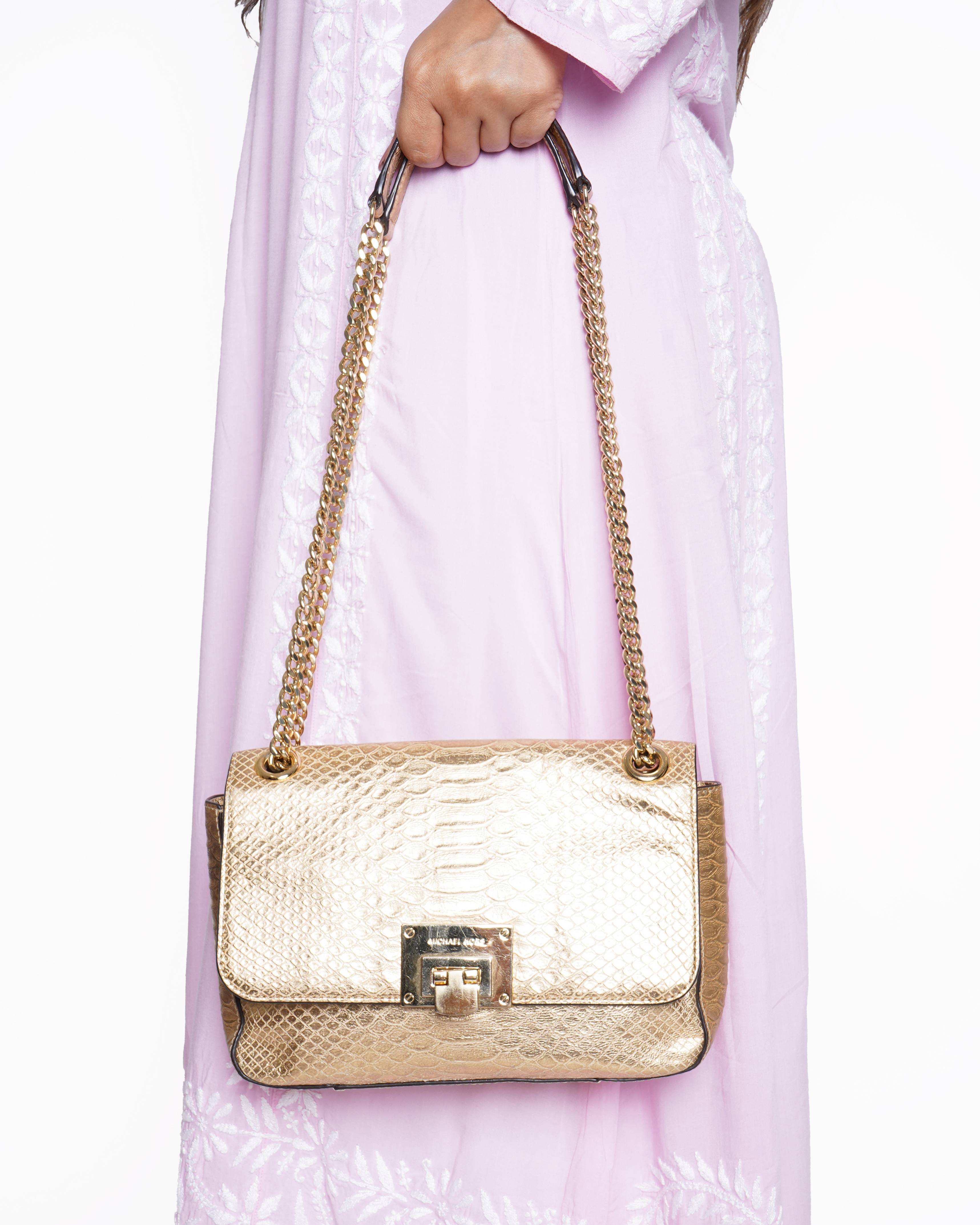Michael Kors golden Pytthon Embossed shoulder bag