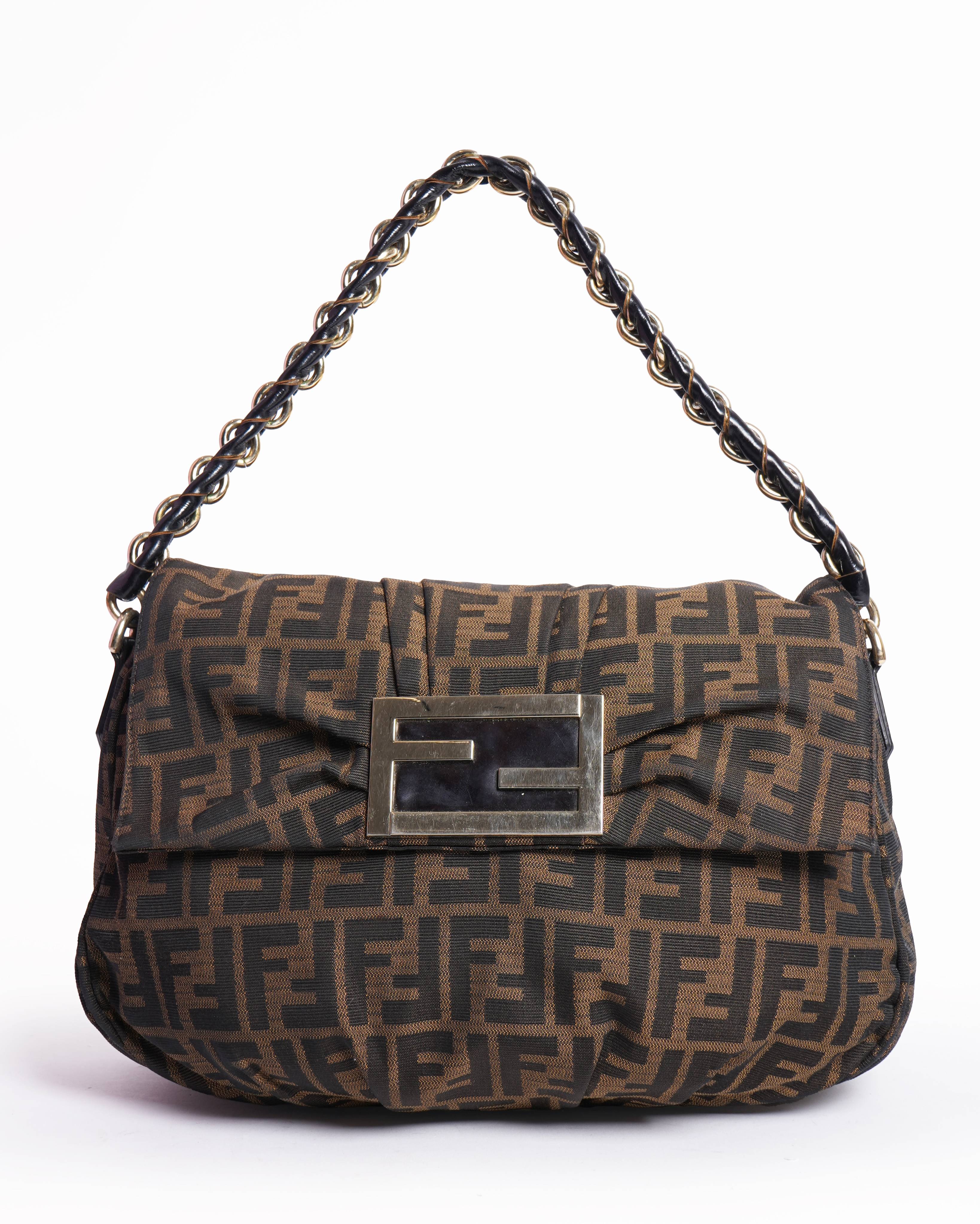 Fendi mia flap medium zucca canvas shoulder bag