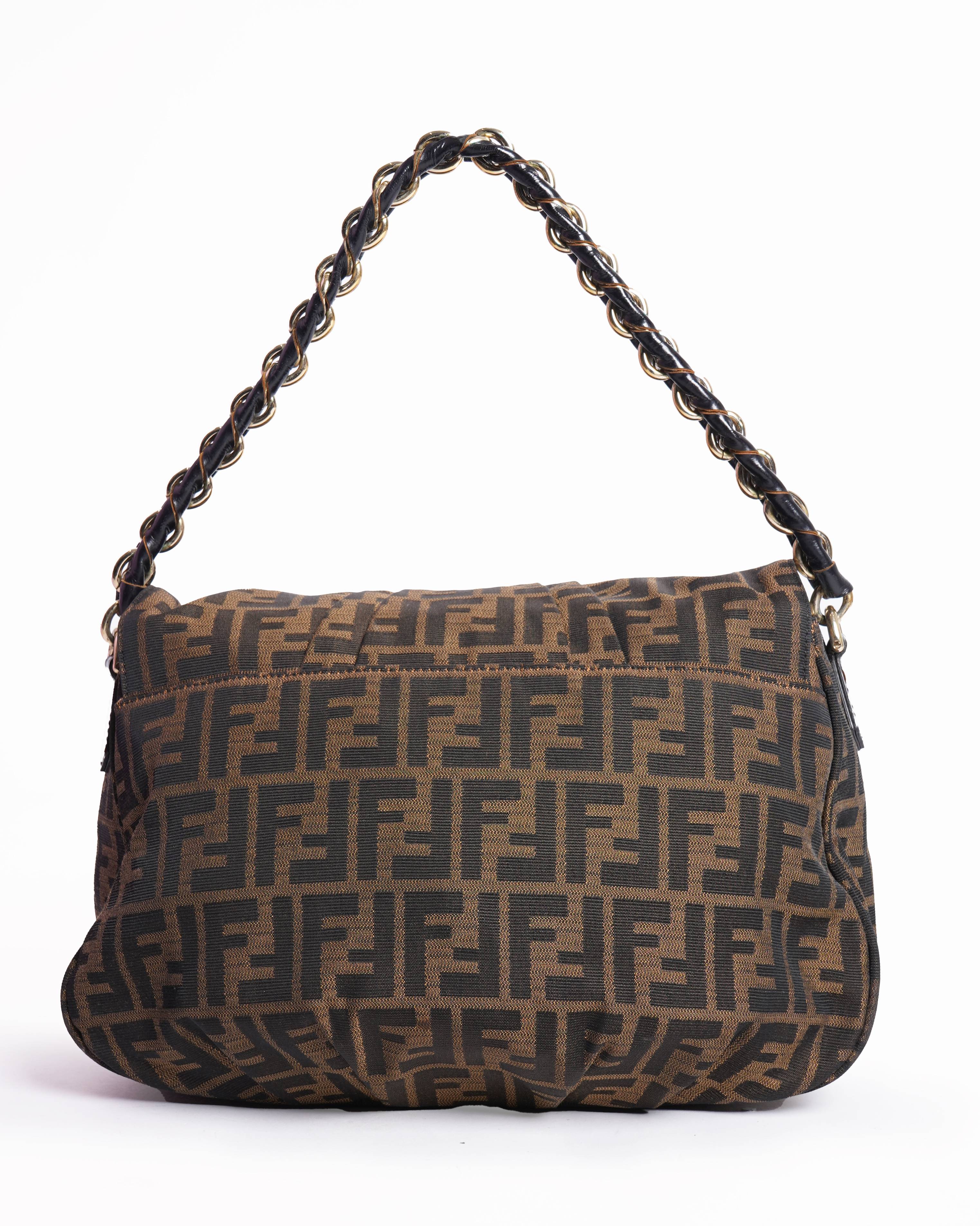 Fendi mia flap medium zucca canvas shoulder bag