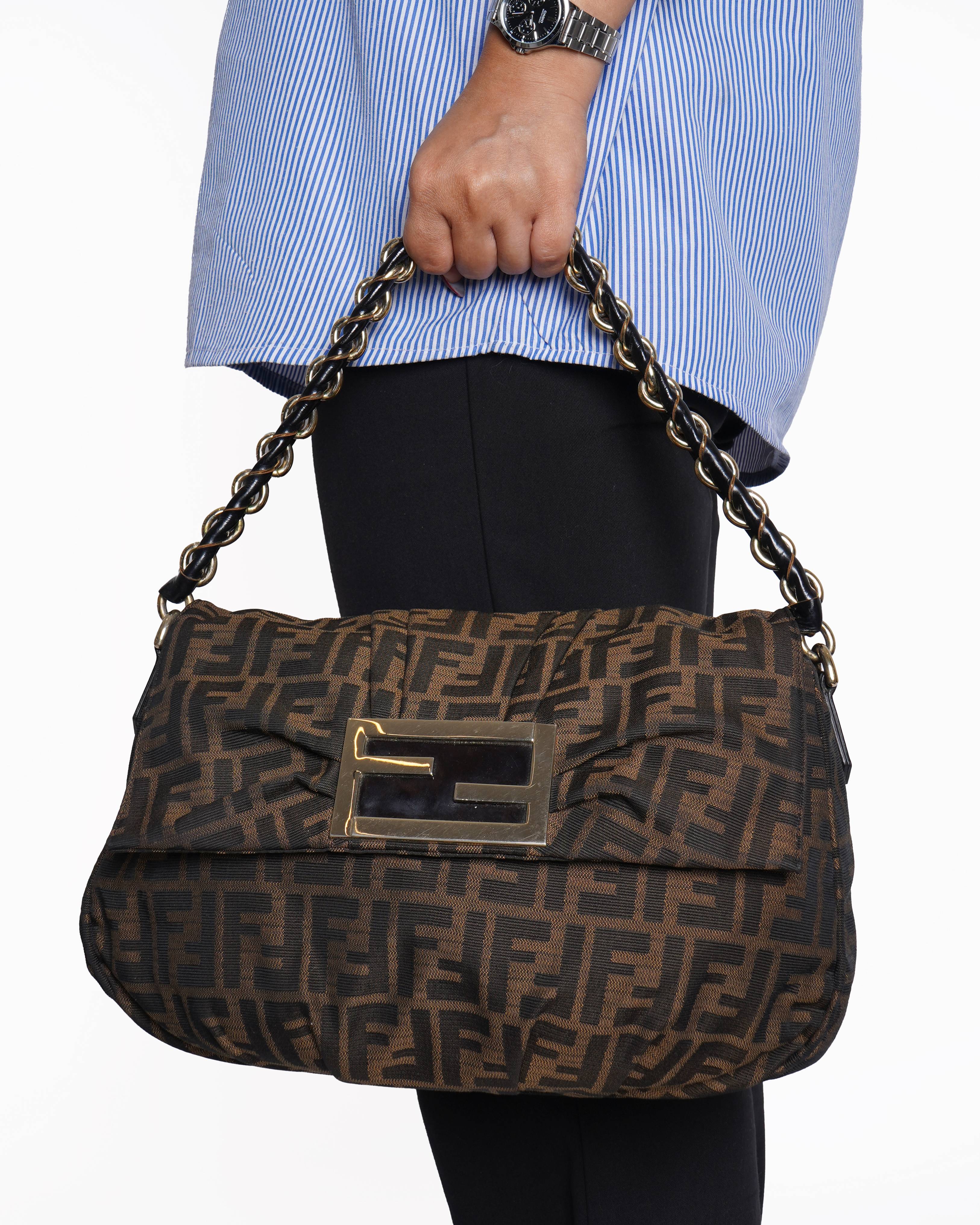 Fendi mia flap medium zucca canvas shoulder bag