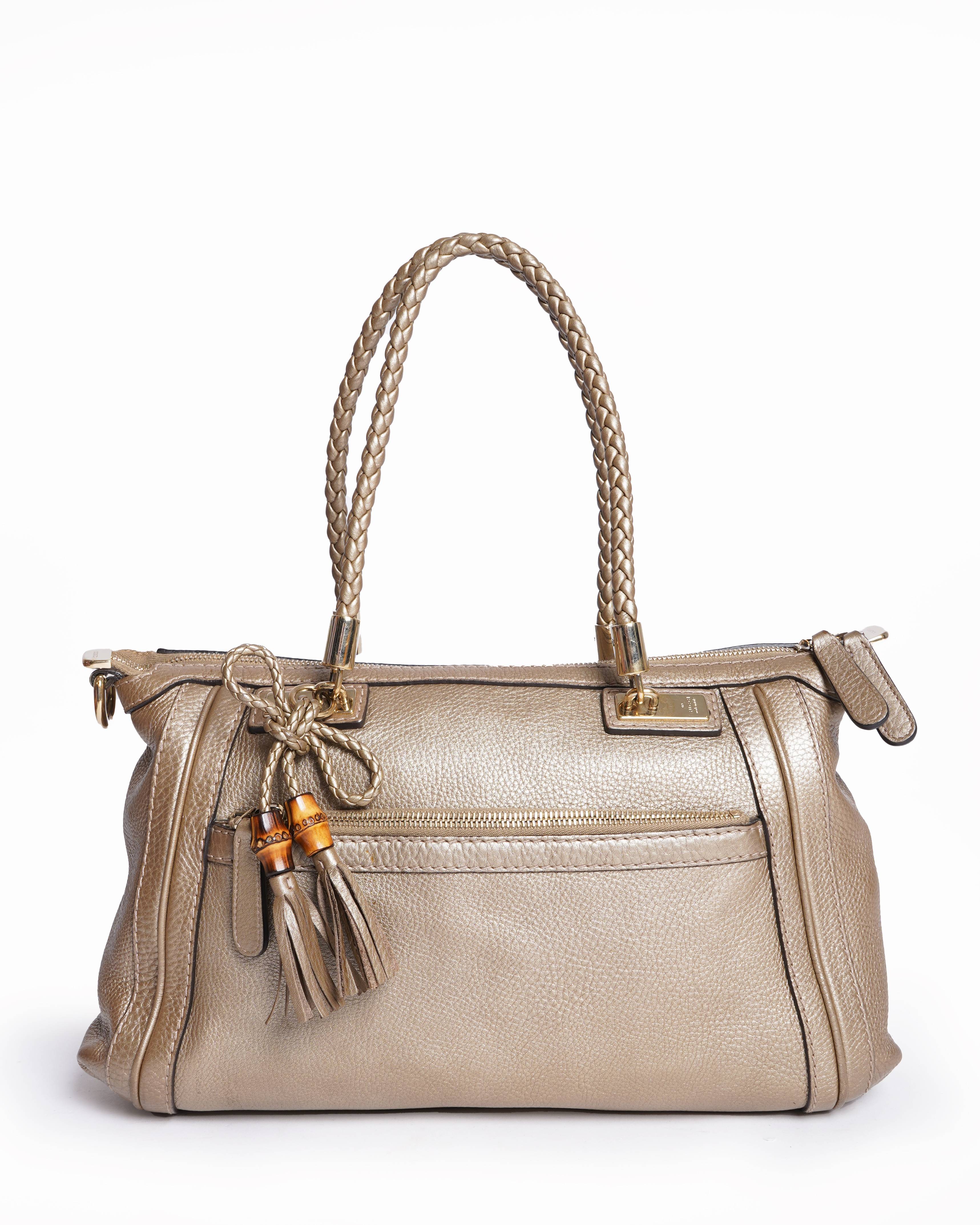 Gucci Gold Pebbled Leather Bella Top Handle Bag