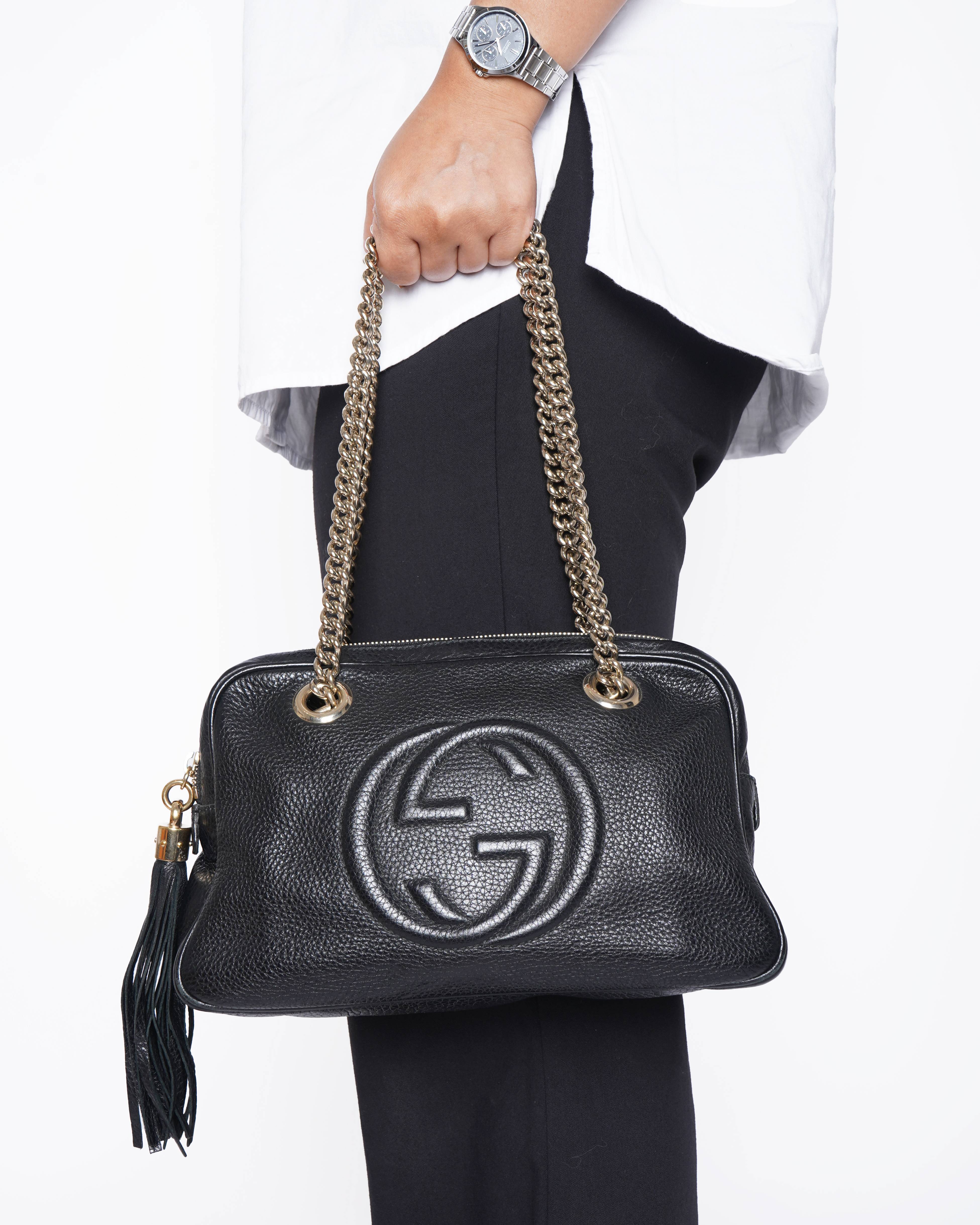 Gucci Black Leather Soho Chain Shoulder Bag