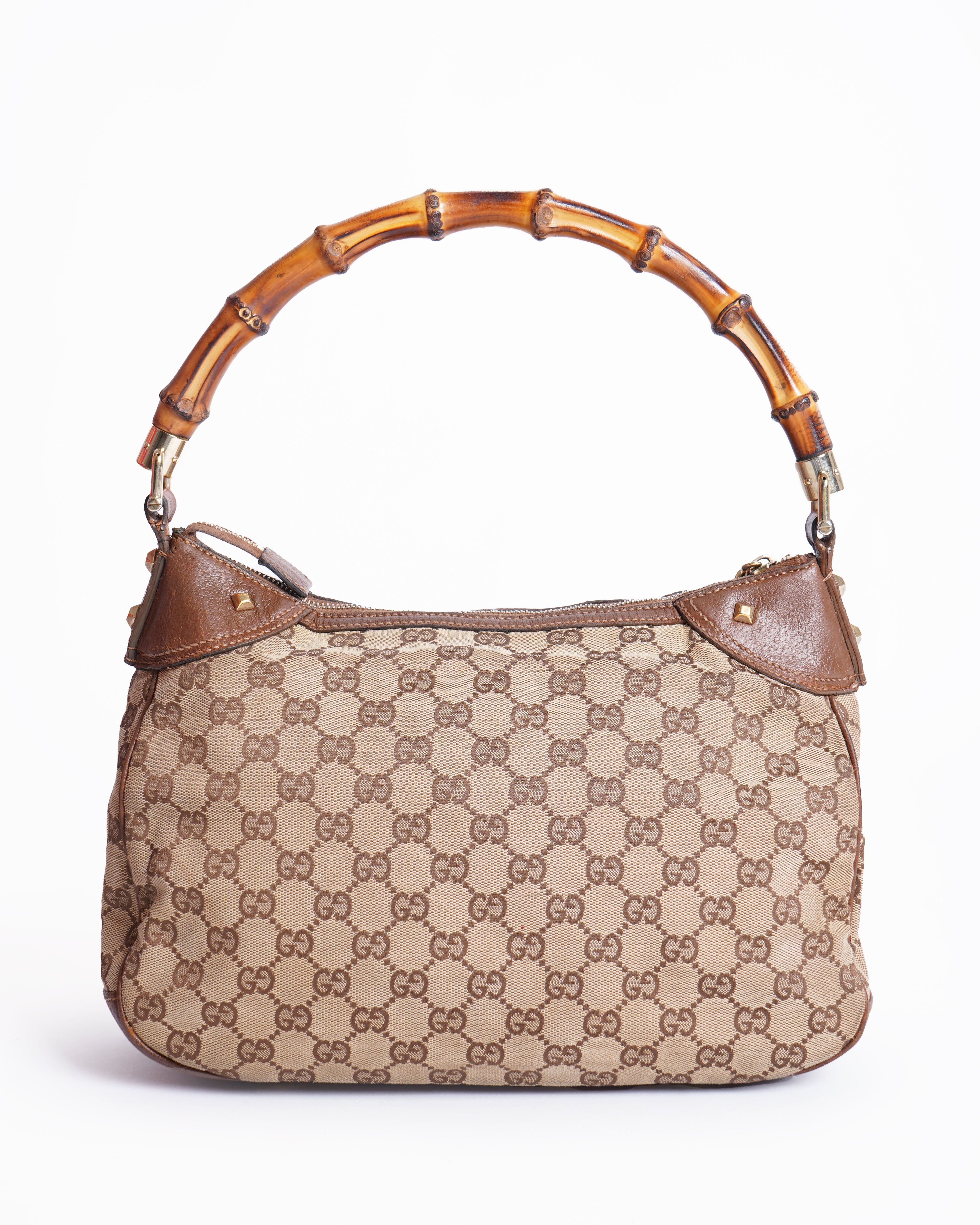 Gucci Canvas & Leather Bamboo Handle Handbag