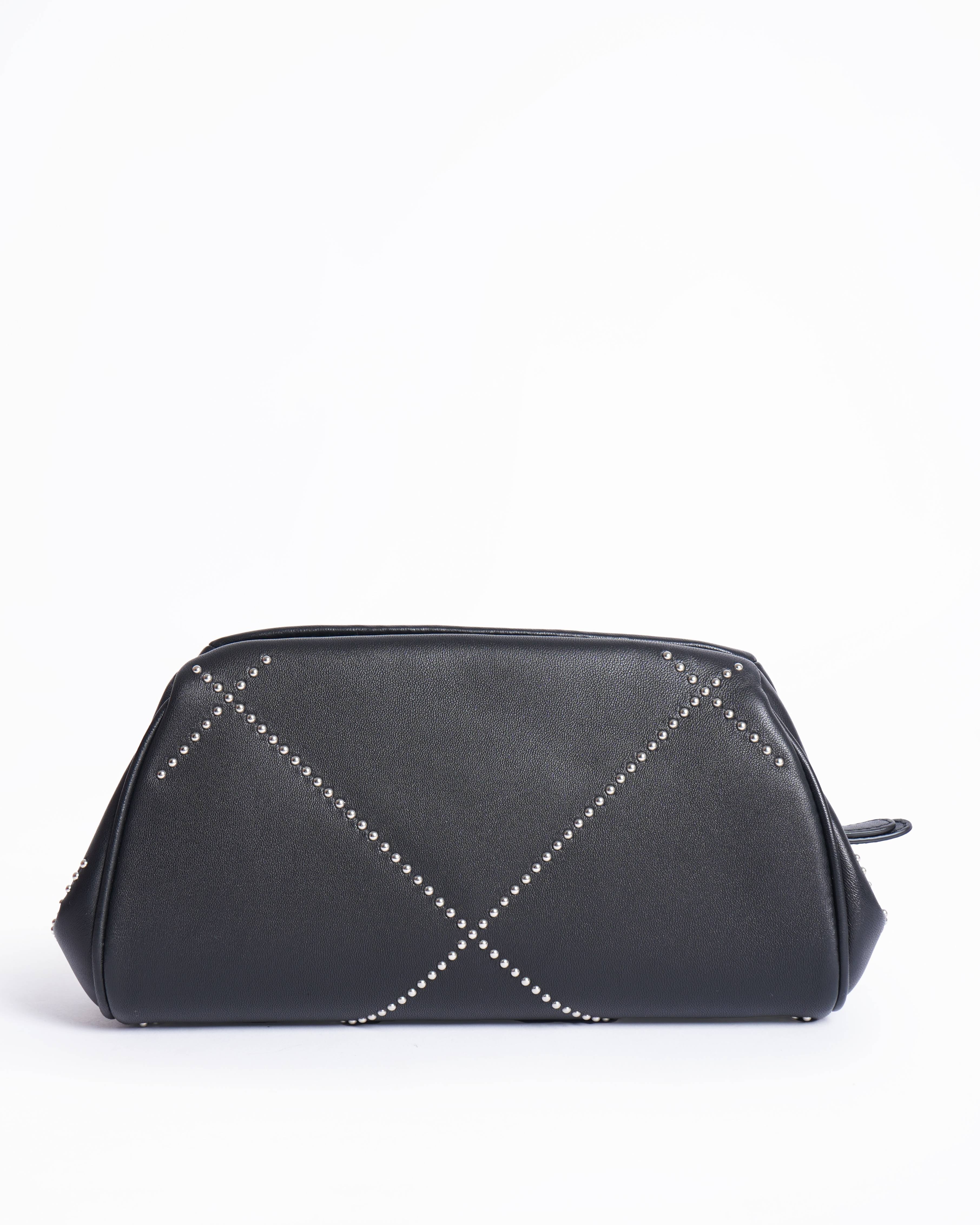 New Salvatore Ferragamo Gancini Studded Lambskin Clutch Bag With Shoulder Strap