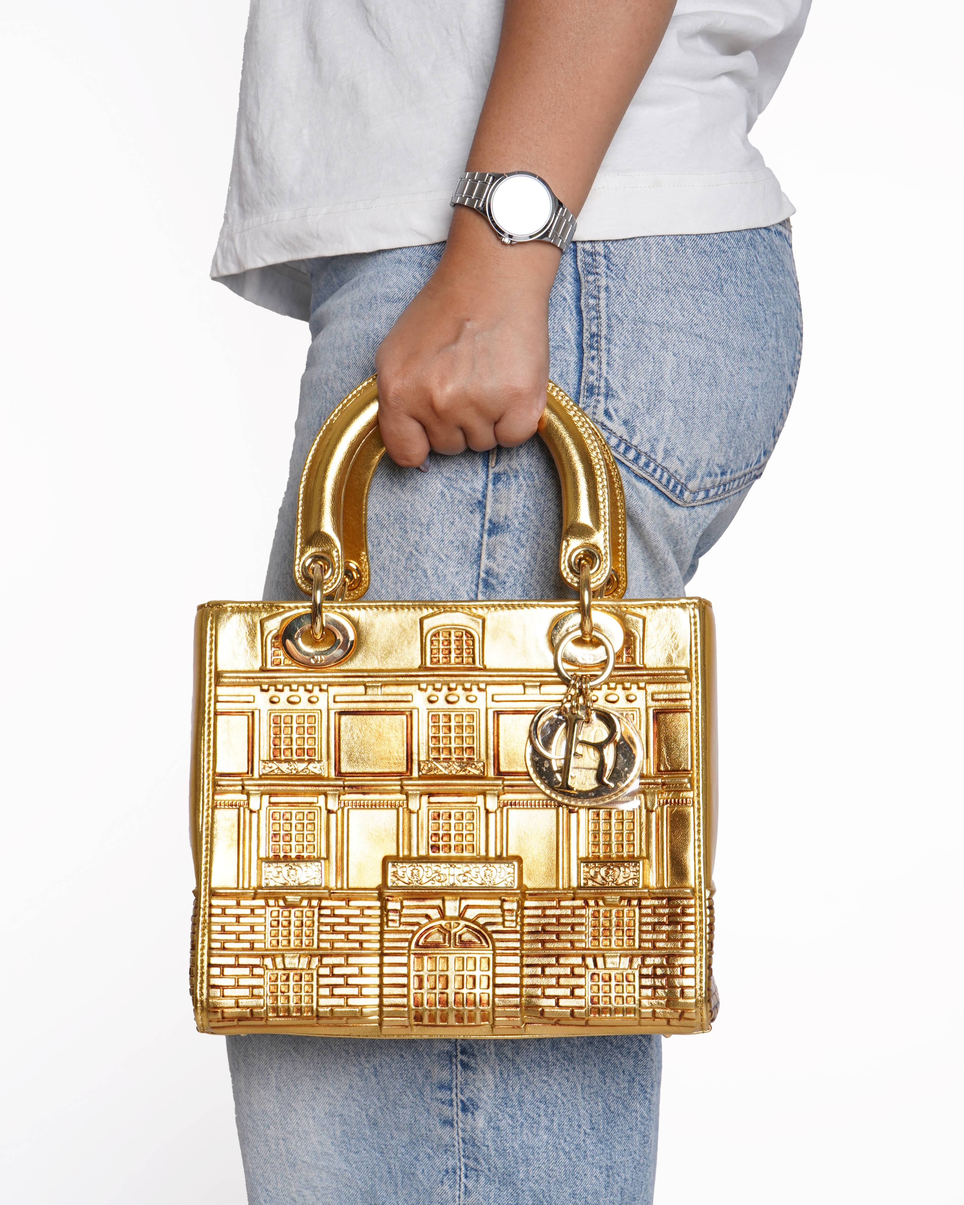 New Christian Dior Lady Dior Art Limited Edition Gold Handbag