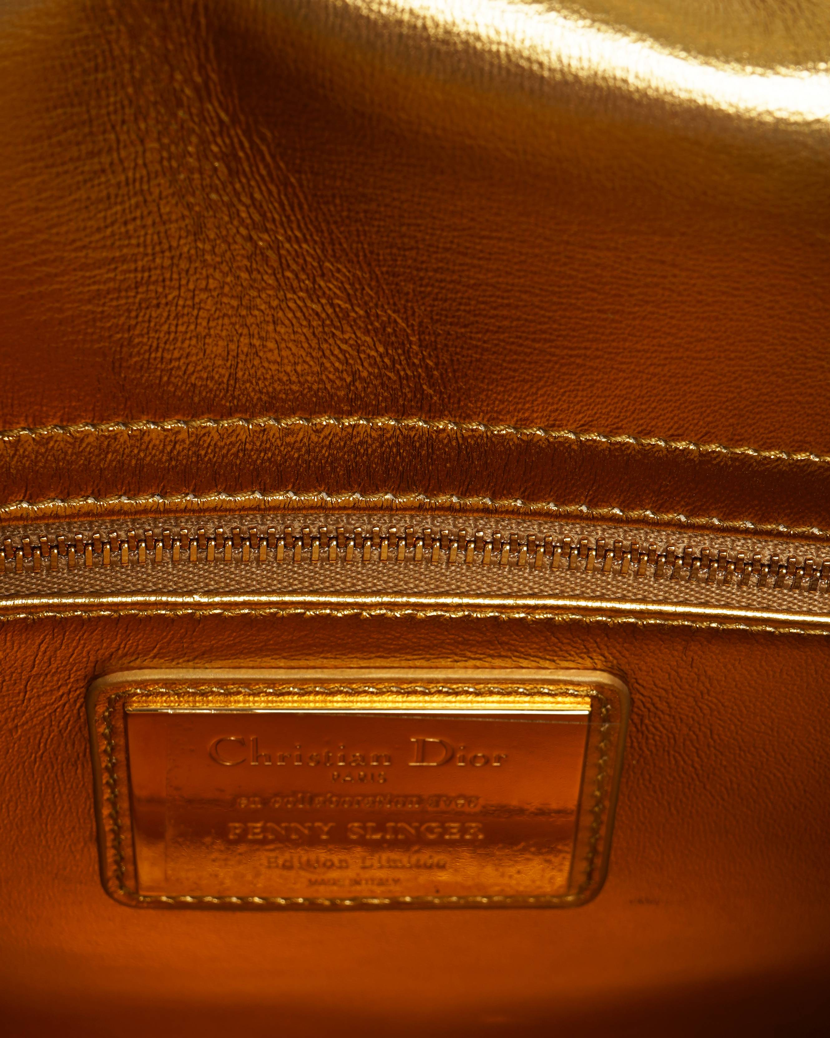 New Christian Dior Lady Dior Art Limited Edition Gold Handbag