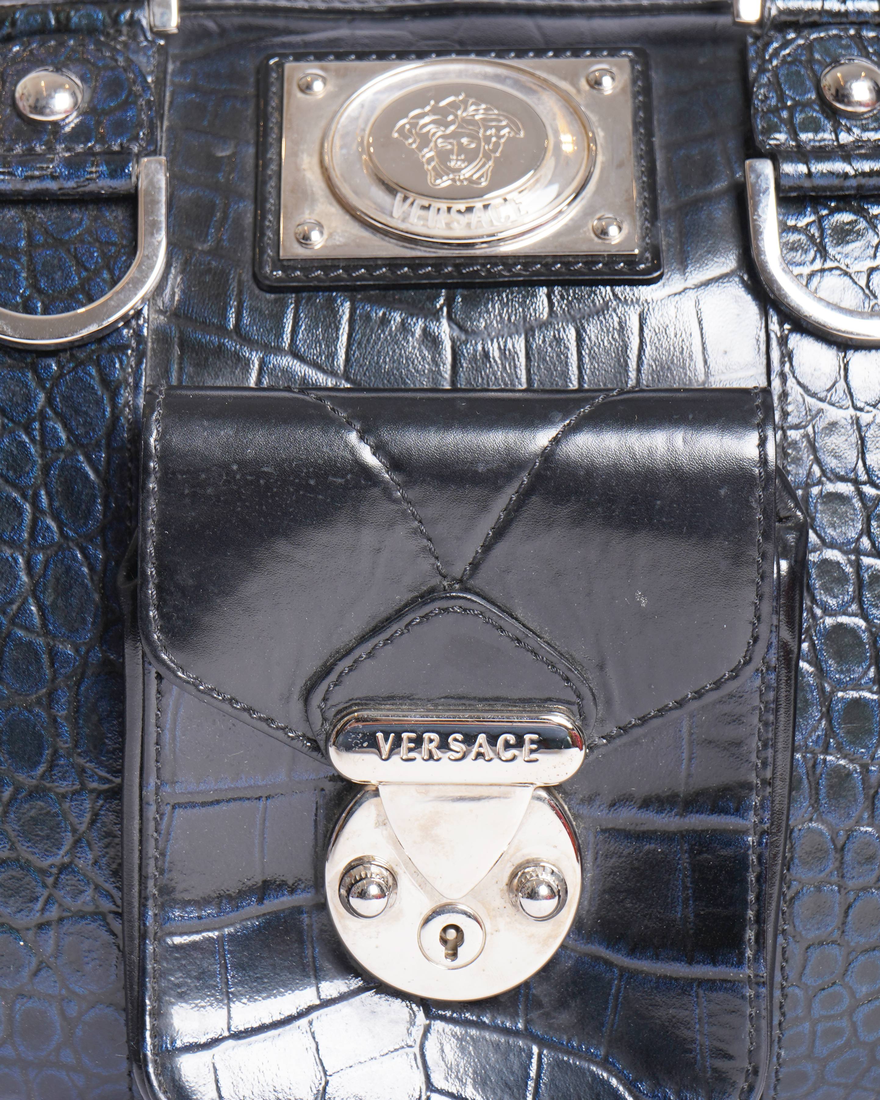 Versace croc embossed top handle bag