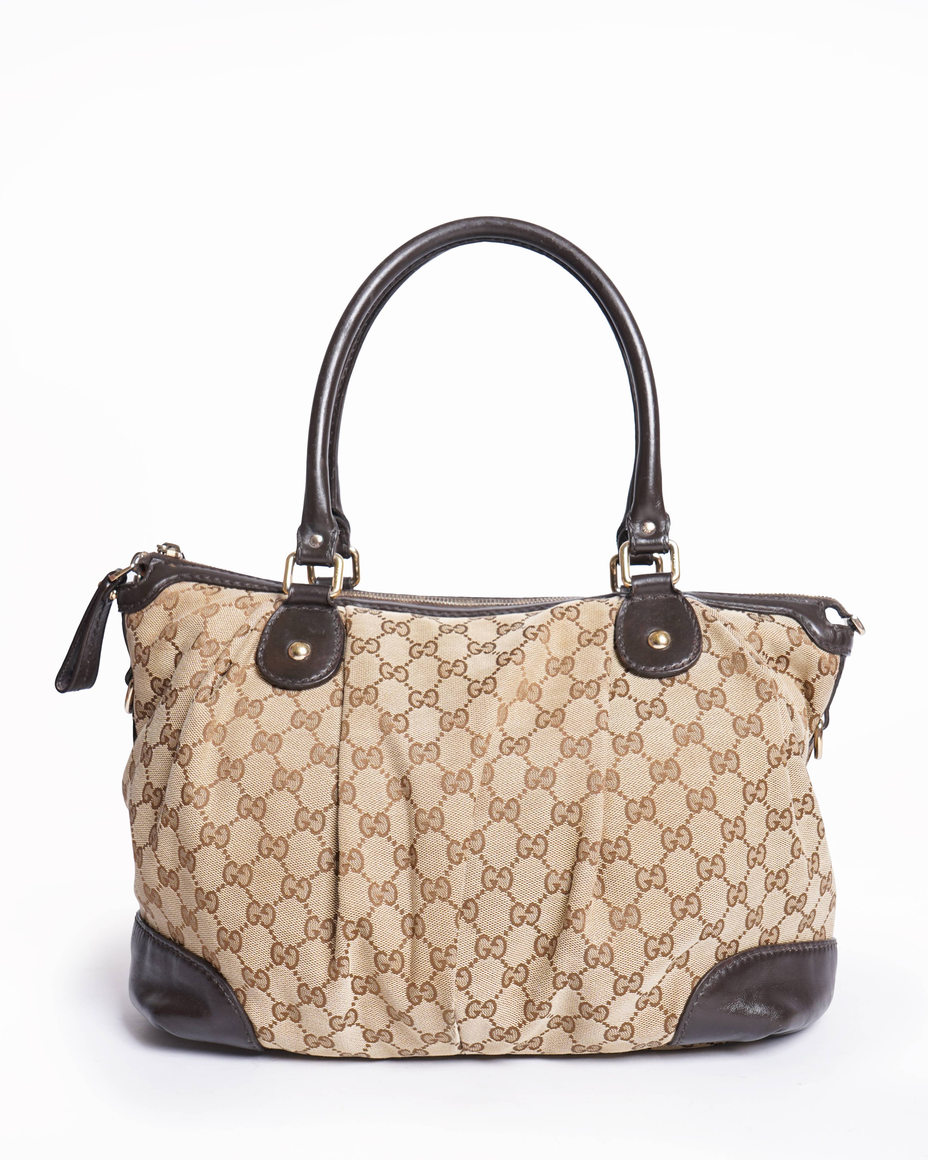 Gucci Beige GG Monogram Canvas & Leather Shoulder Bag
