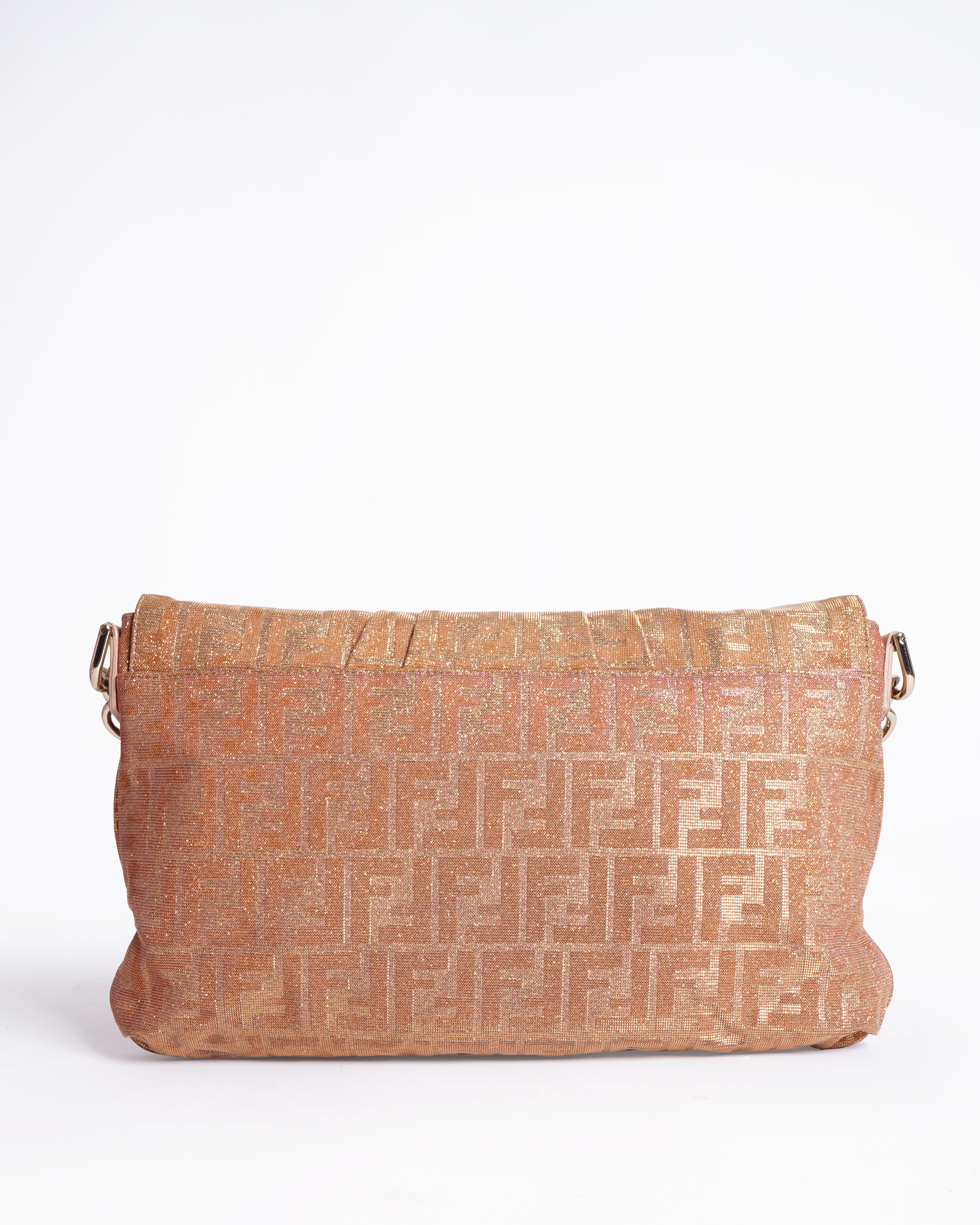 Fendi Pink Large Zucca Metallic Lurex Mia Shoulder Bag