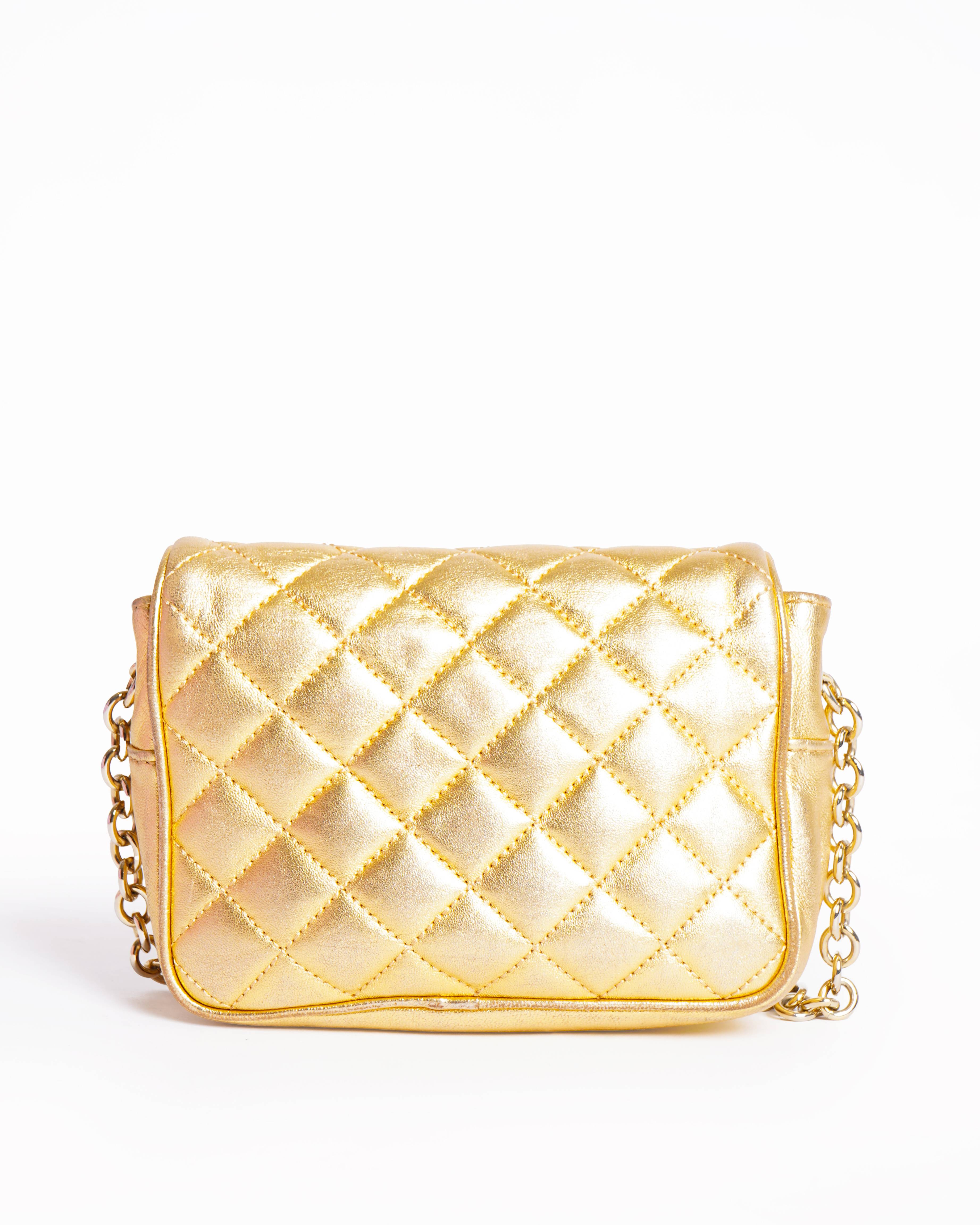 Carolina Herrera metallic gold quilted crossbody bag