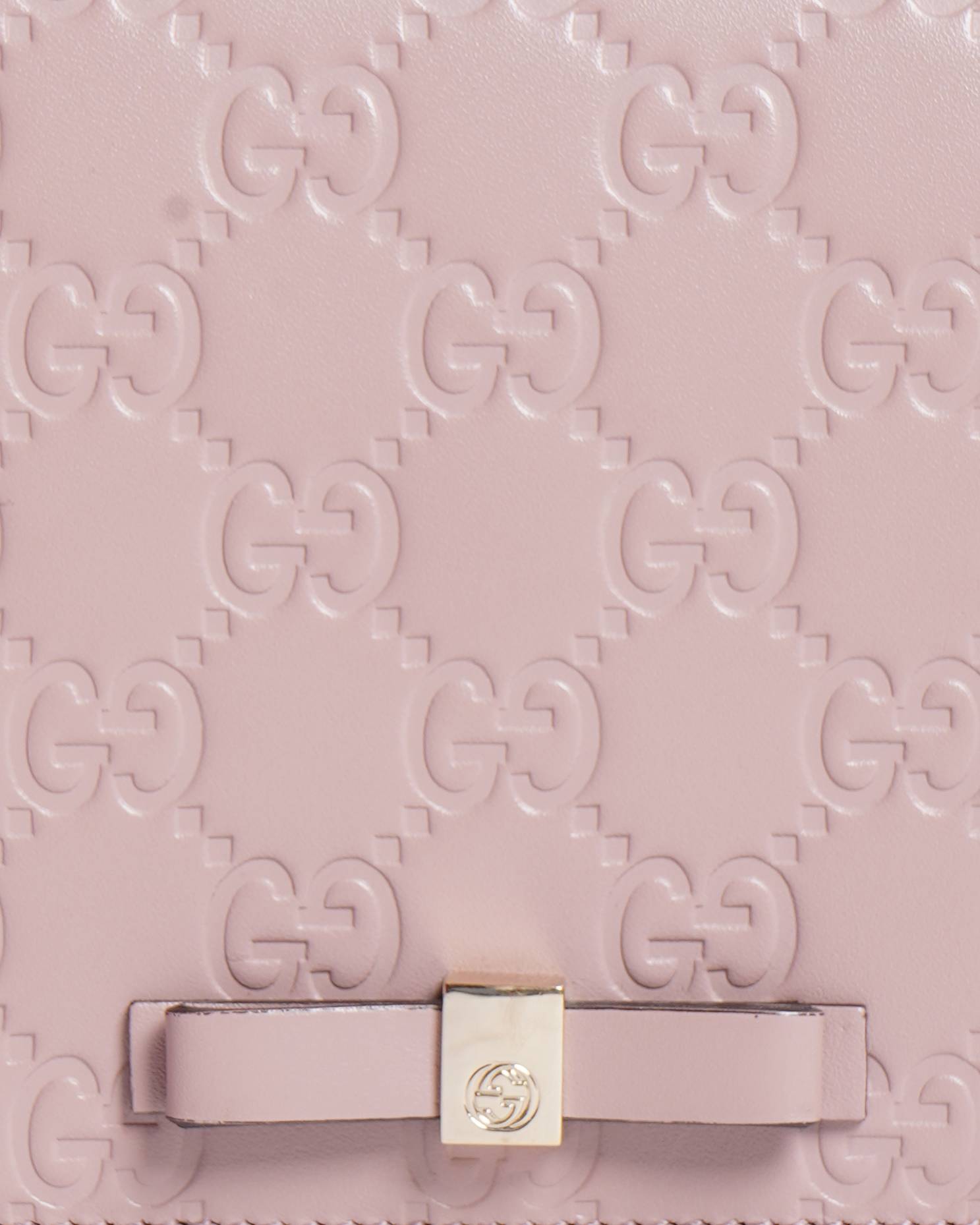 Gucci Pink Guccissima Leather Bow Flap Wallet on Chain