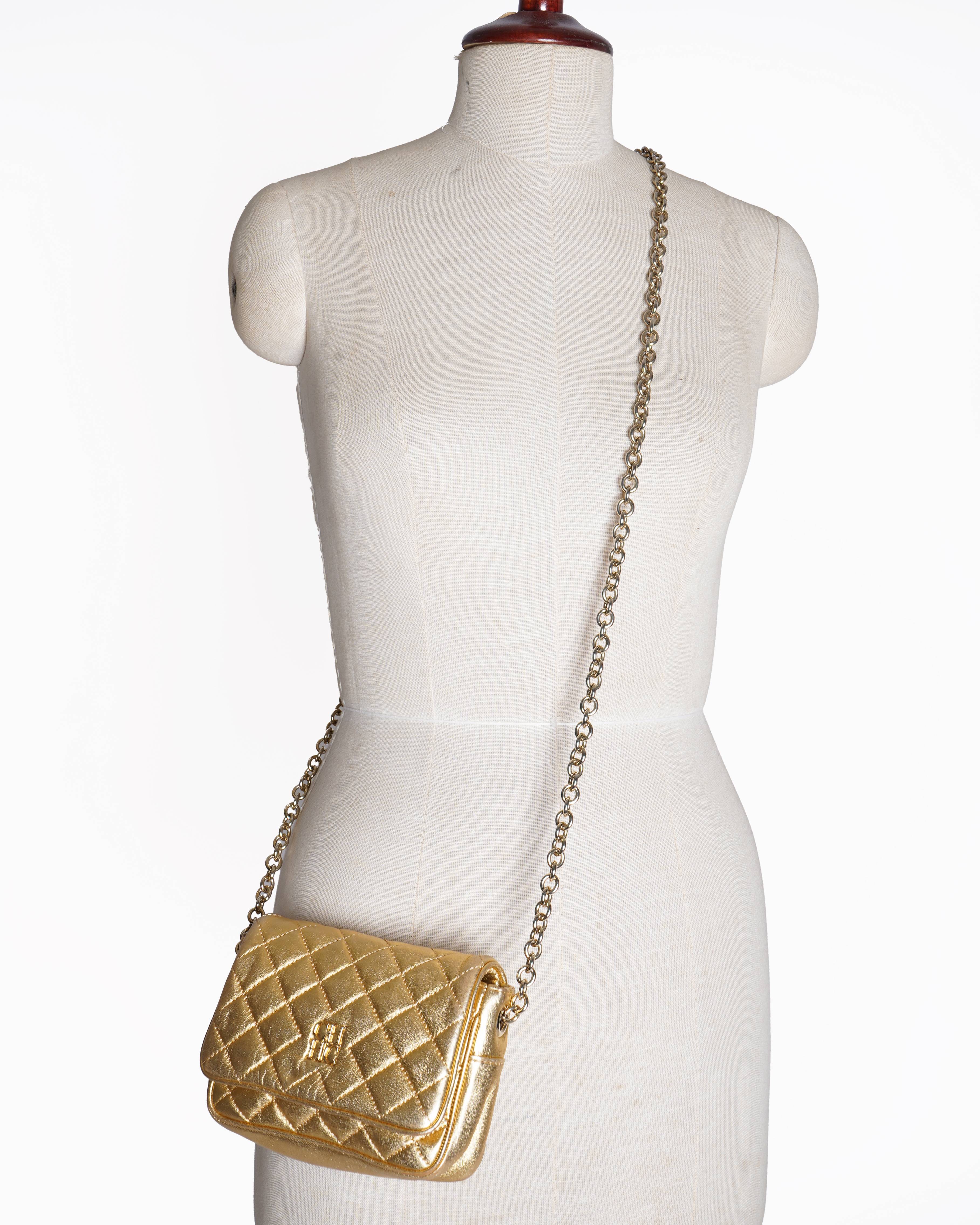 Carolina Herrera metallic gold quilted crossbody bag