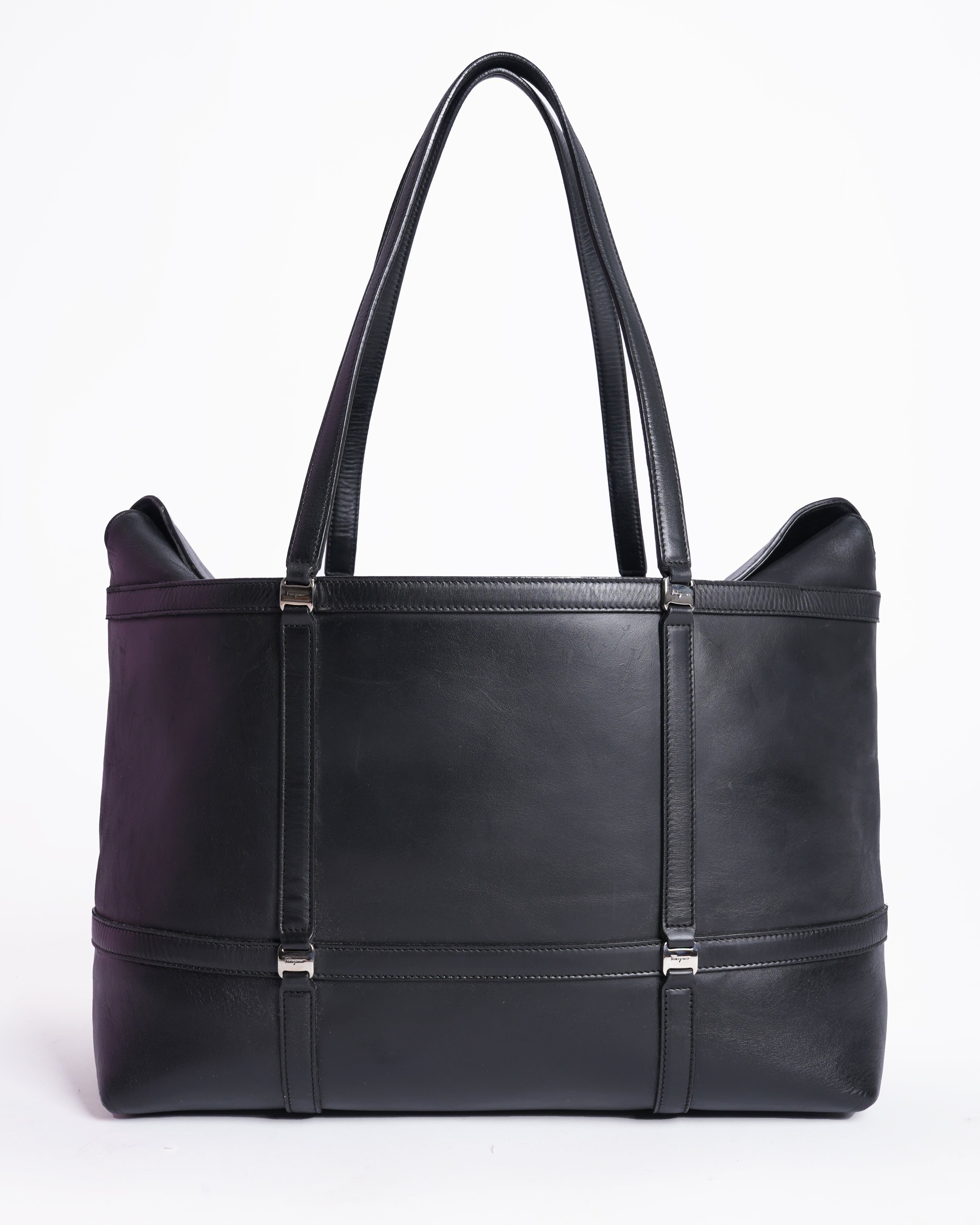 Salvatore ferragamo black leather tote bag