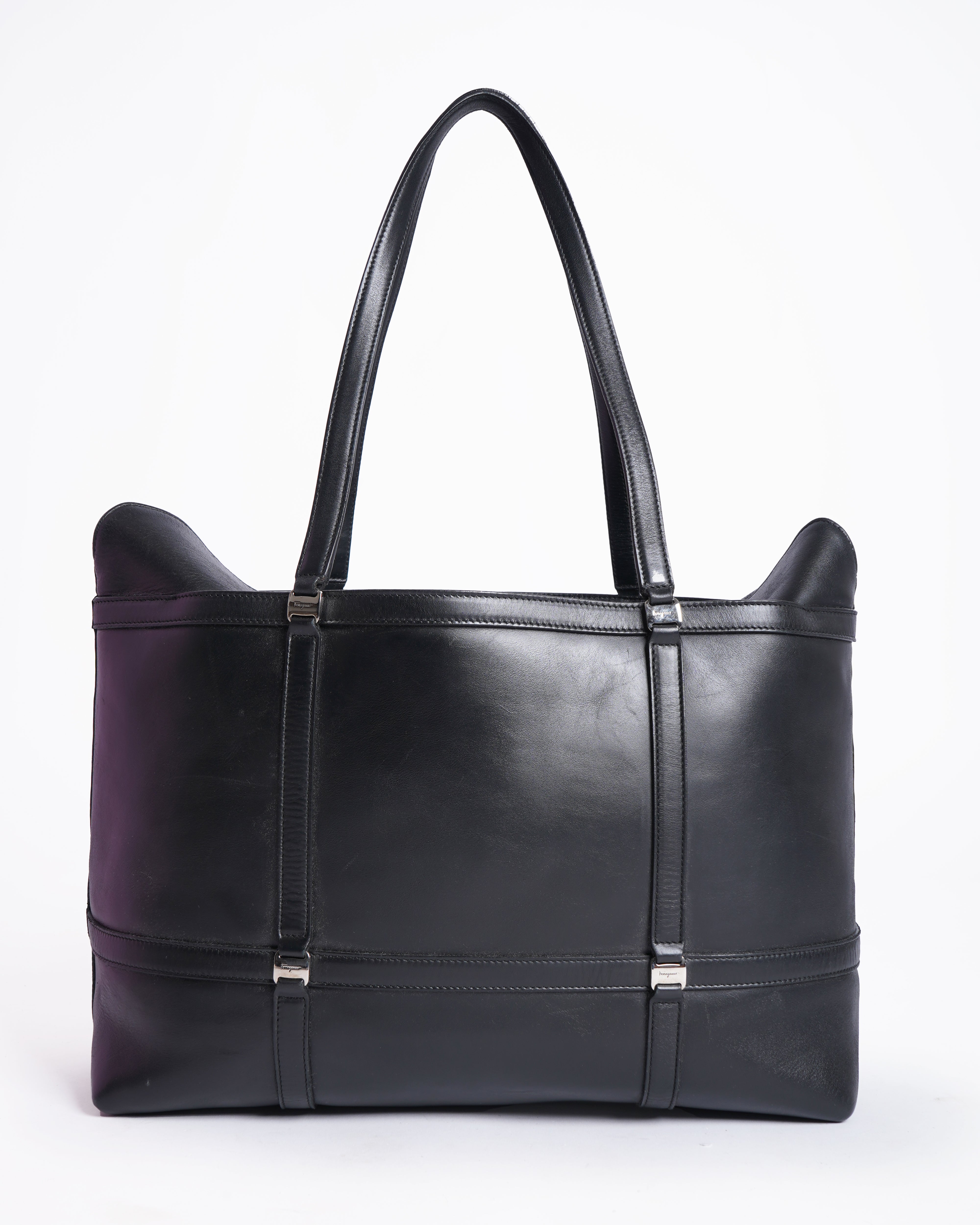 Salvatore ferragamo black leather tote bag