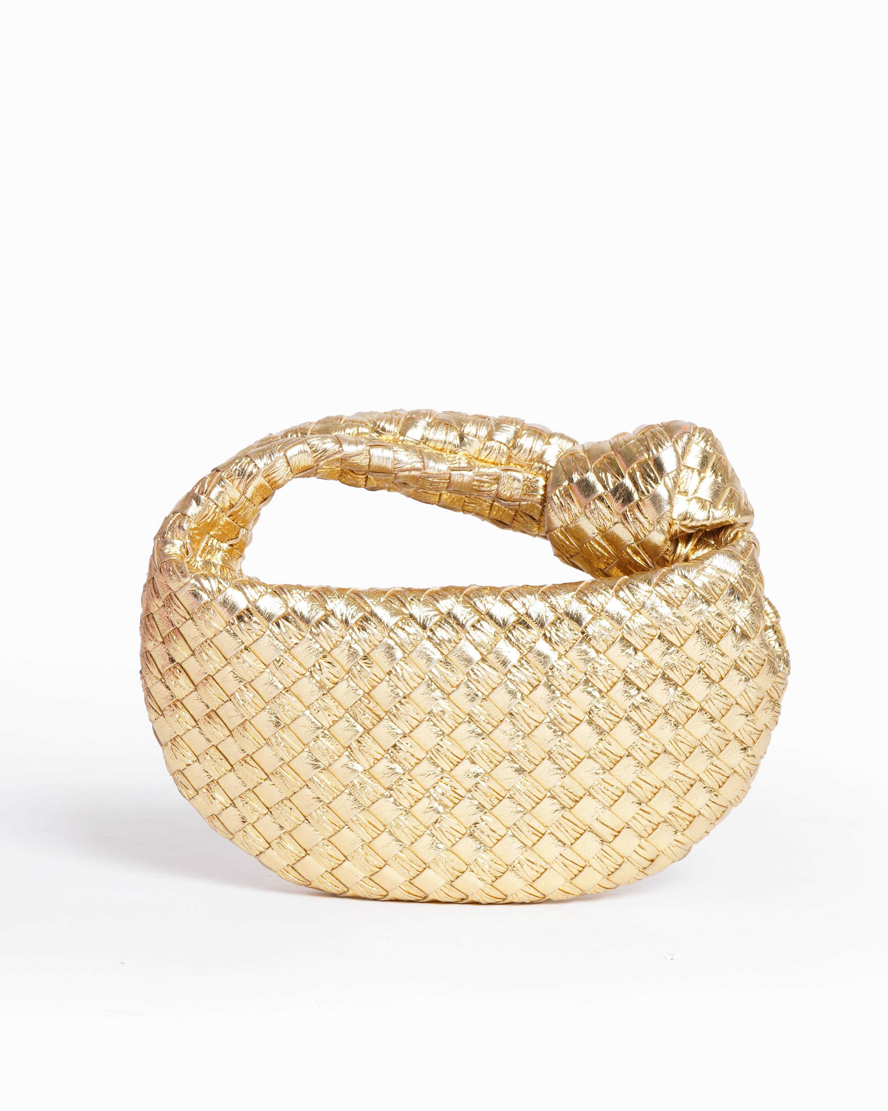 Bottega Veneta Mini Jodie Metallic Gold Intrecciato Handbag