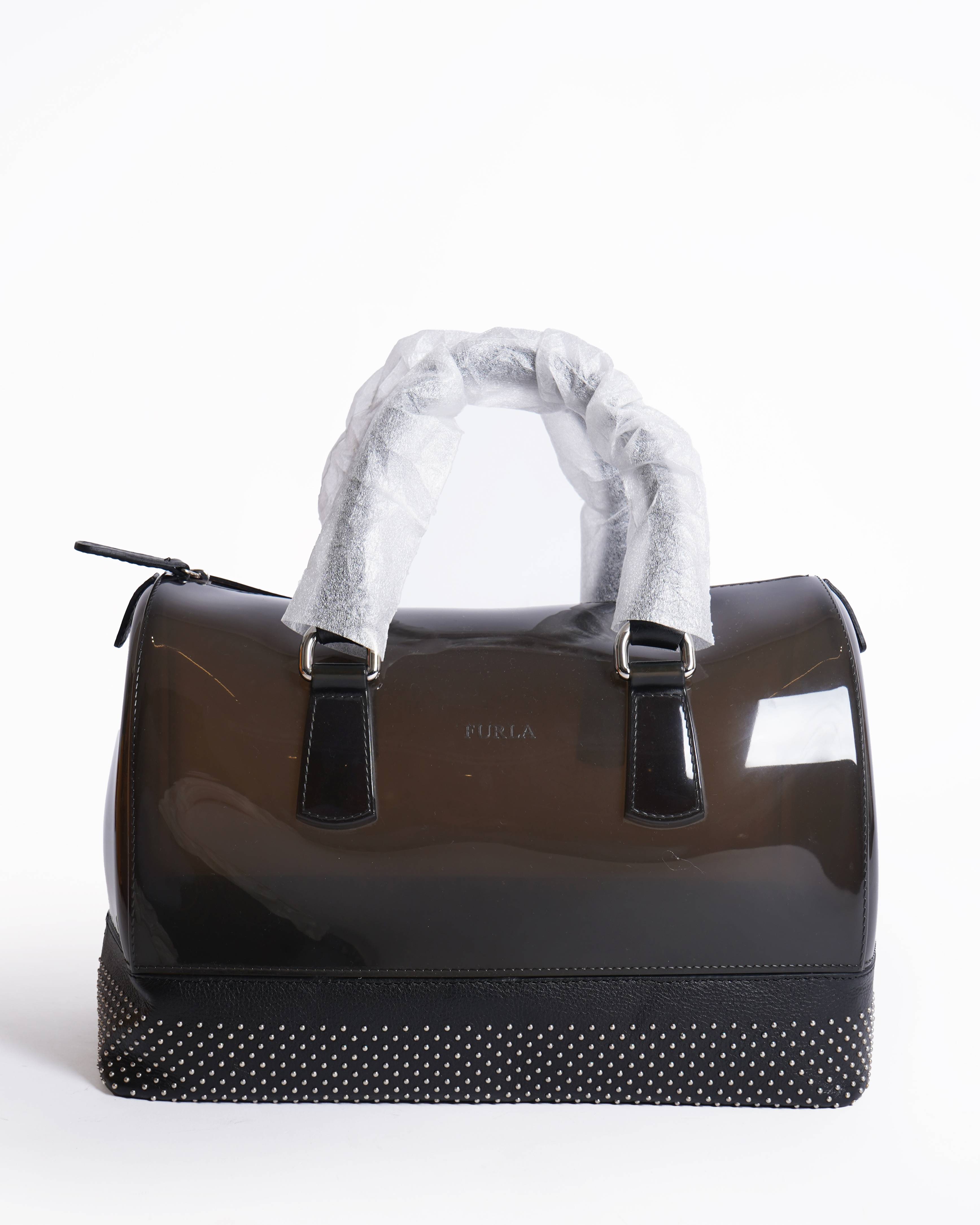 New Furla Black Jelly studded boston Handbag