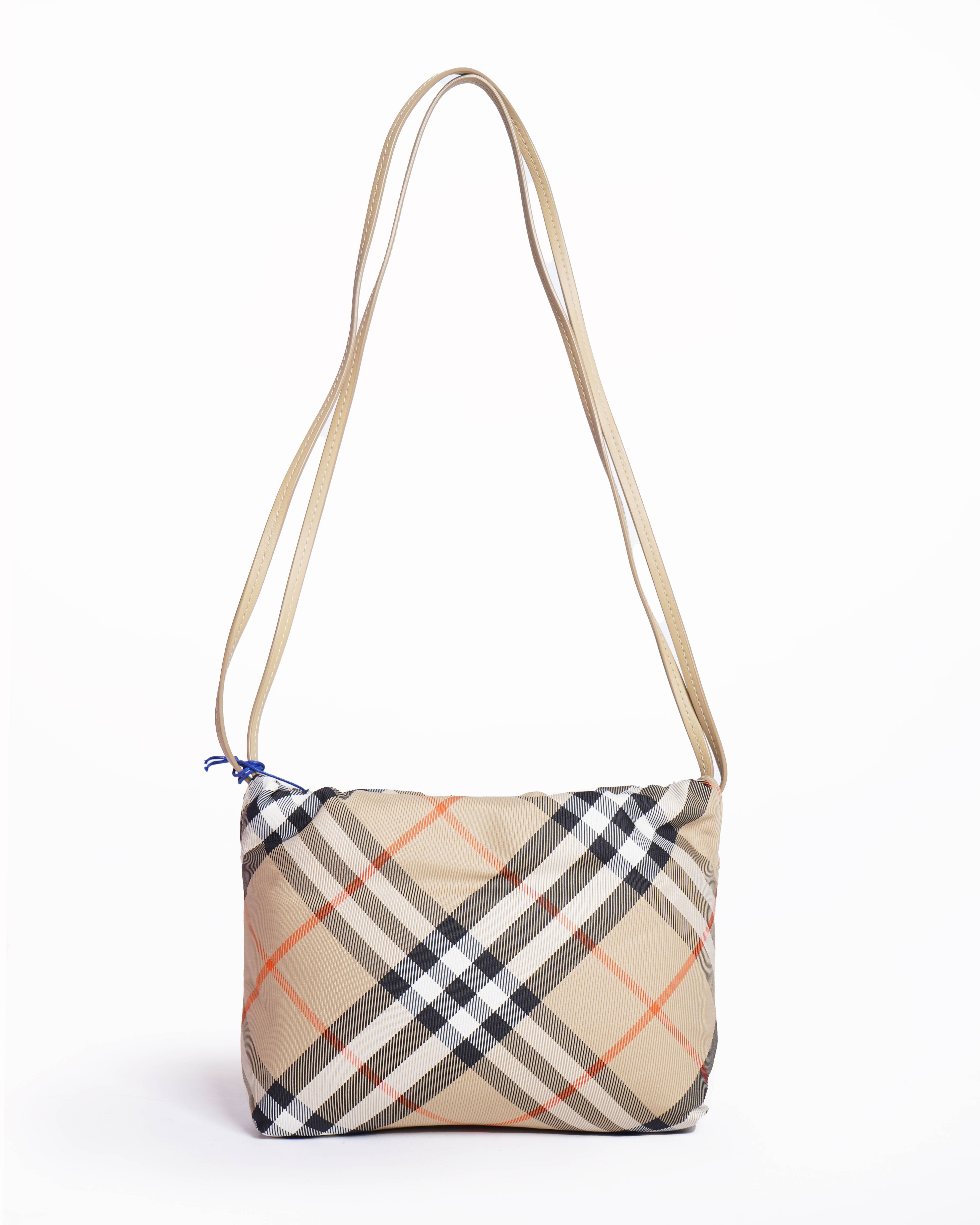 New Burberry Drawstring Crossbody Bag with Iconic Check Pattern