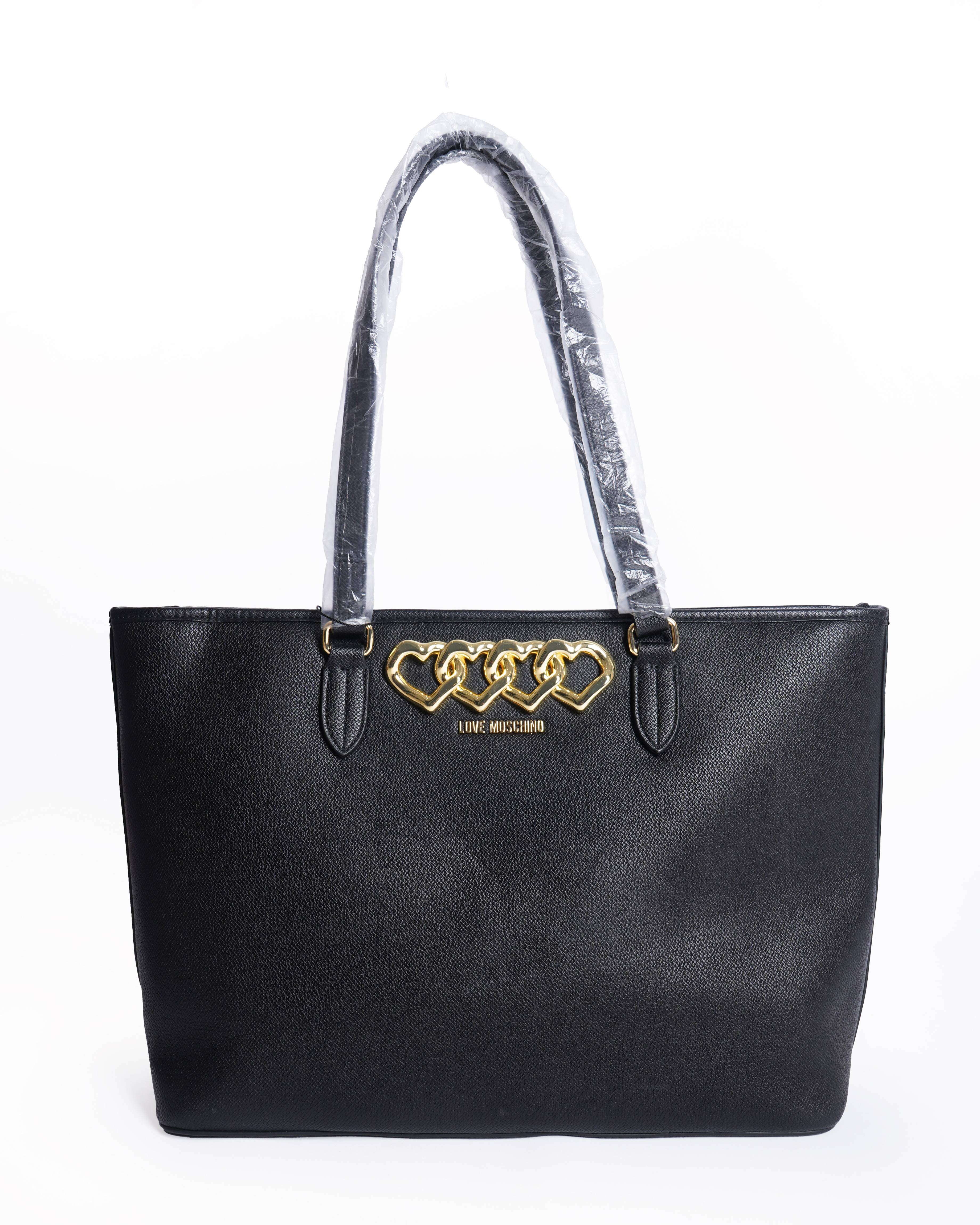 New Love Moschino Borsa Big Heart Chain Tote In Black