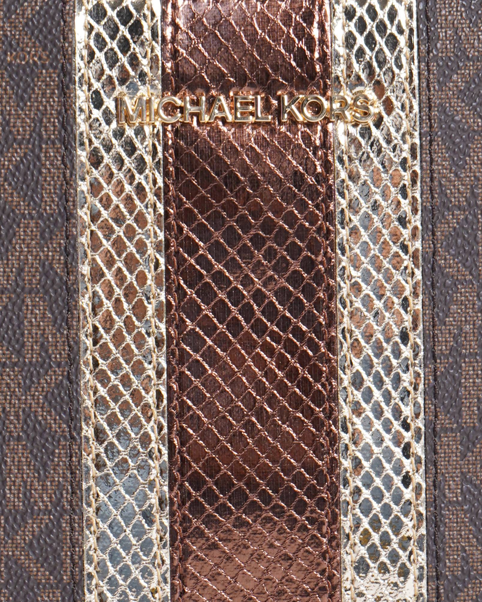 New Michael Kors Sheila Medium Signature Logo and Metallic Satchel