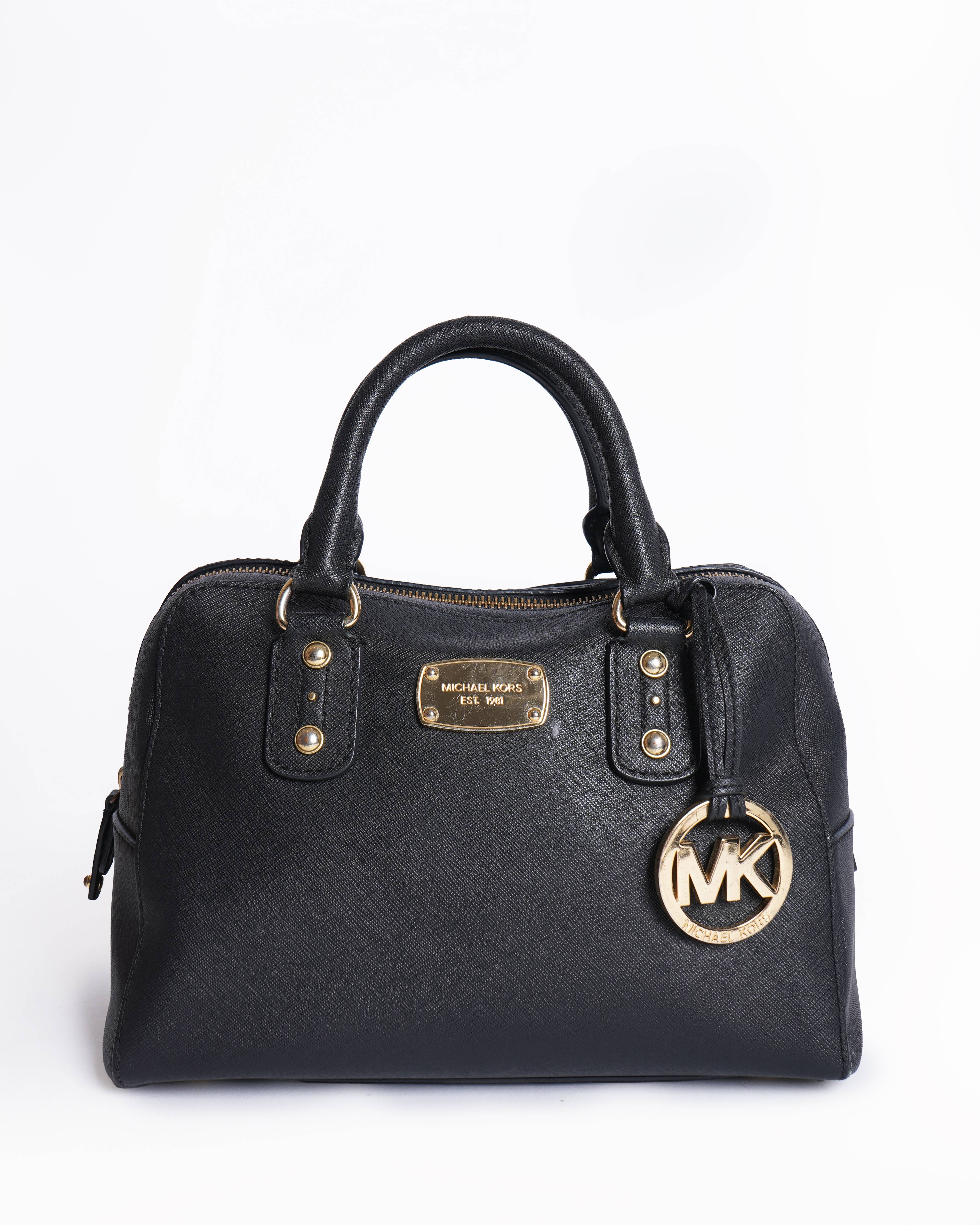 Michael Kors Leather Domed Dual Handle Bag In Black