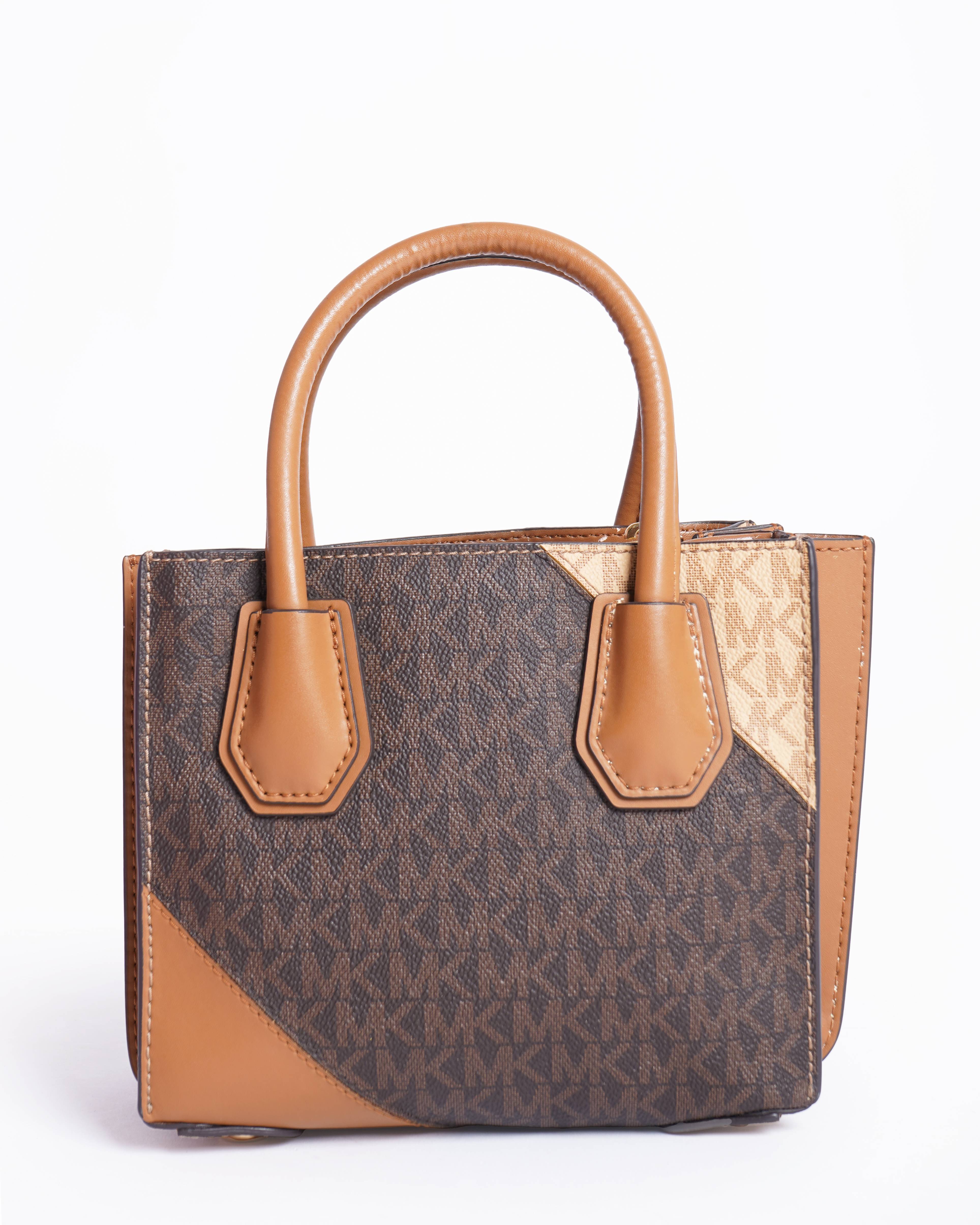 New Michael Kors Brown/Tan Signature Coated Canvas and Leather Mercer Tote