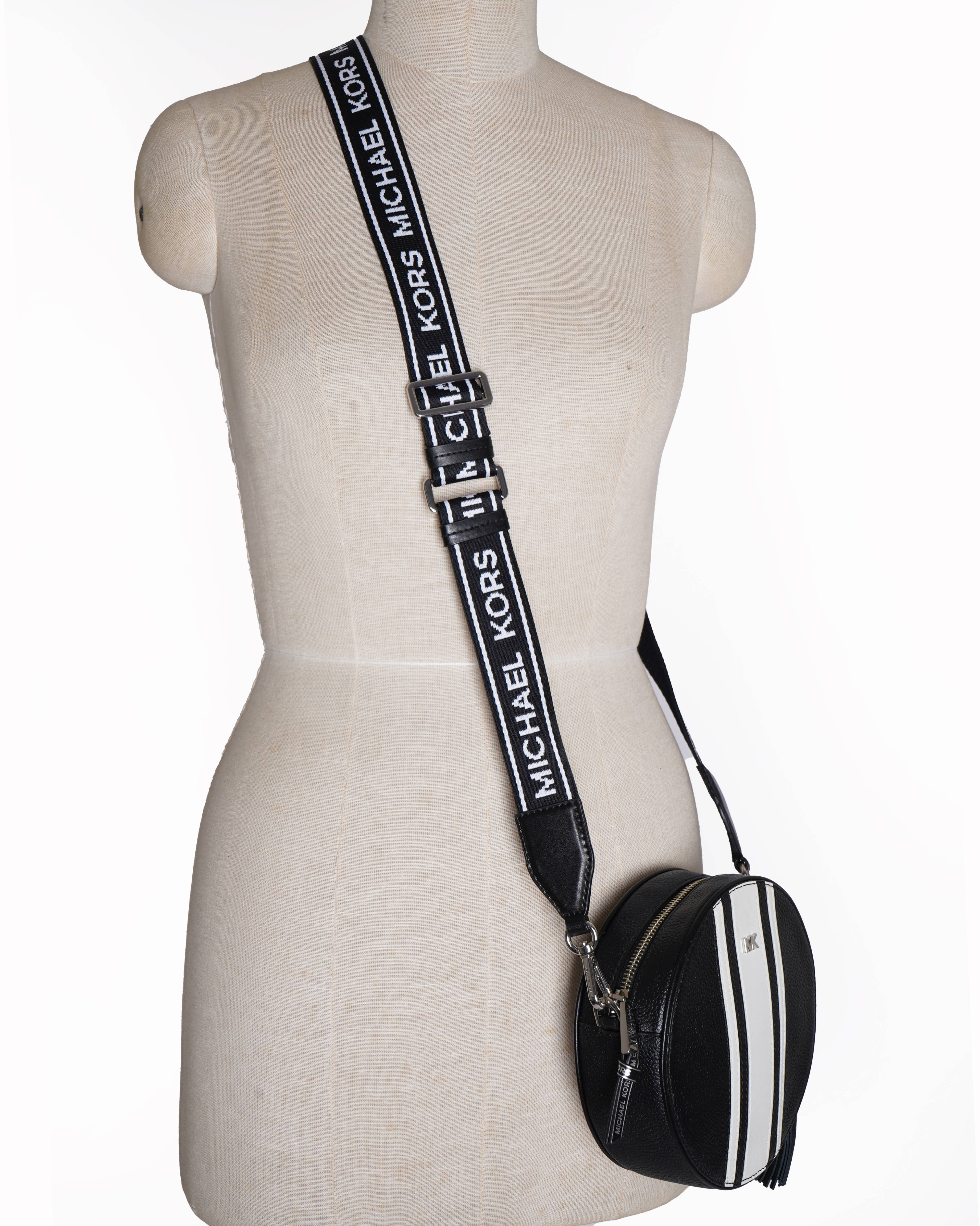 Michael Kors Logo Tape Pebbled Leather Canteen Crossbody Bag