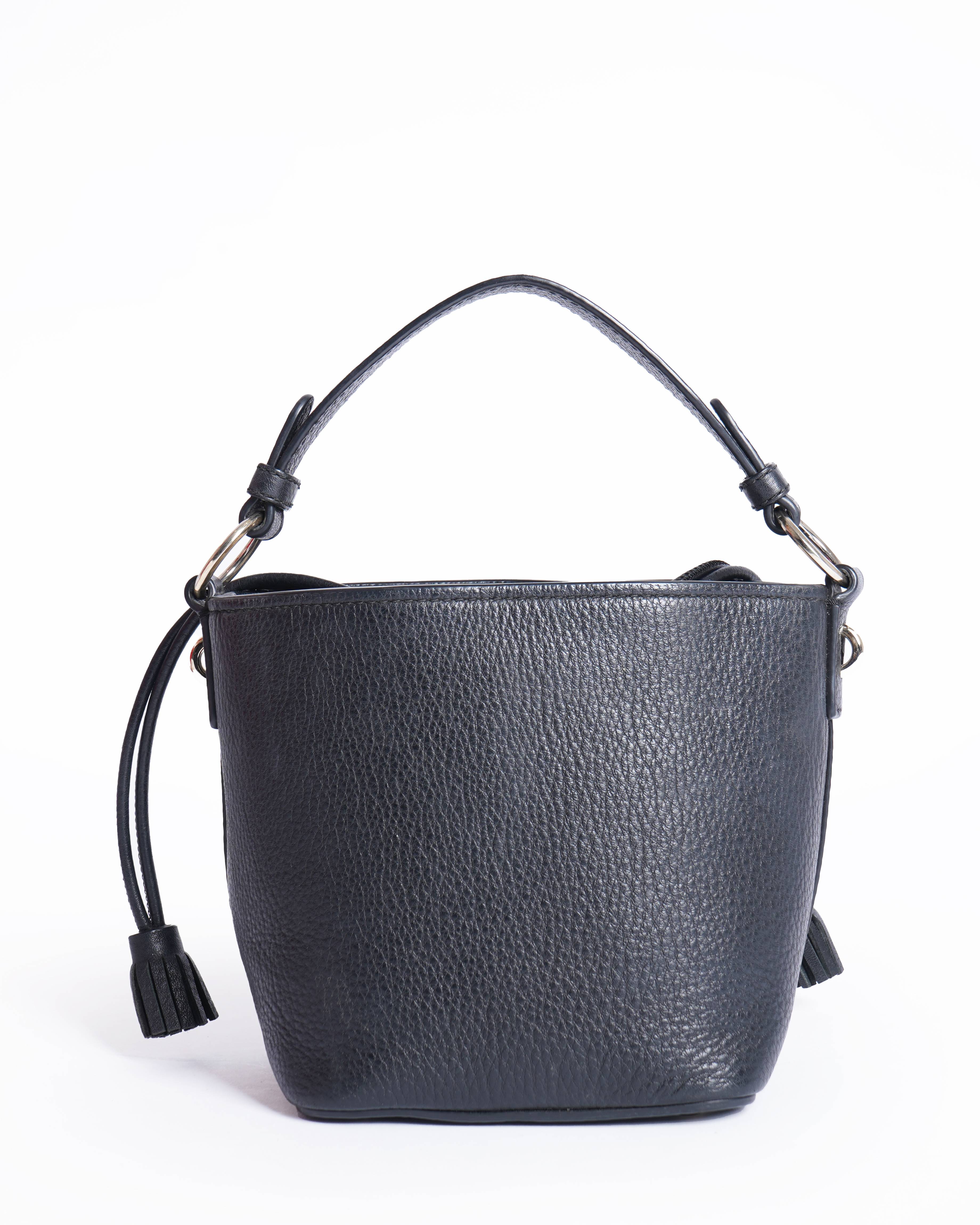 Kate Spade Black Leather Bucket Drawstring with White Lining Bag