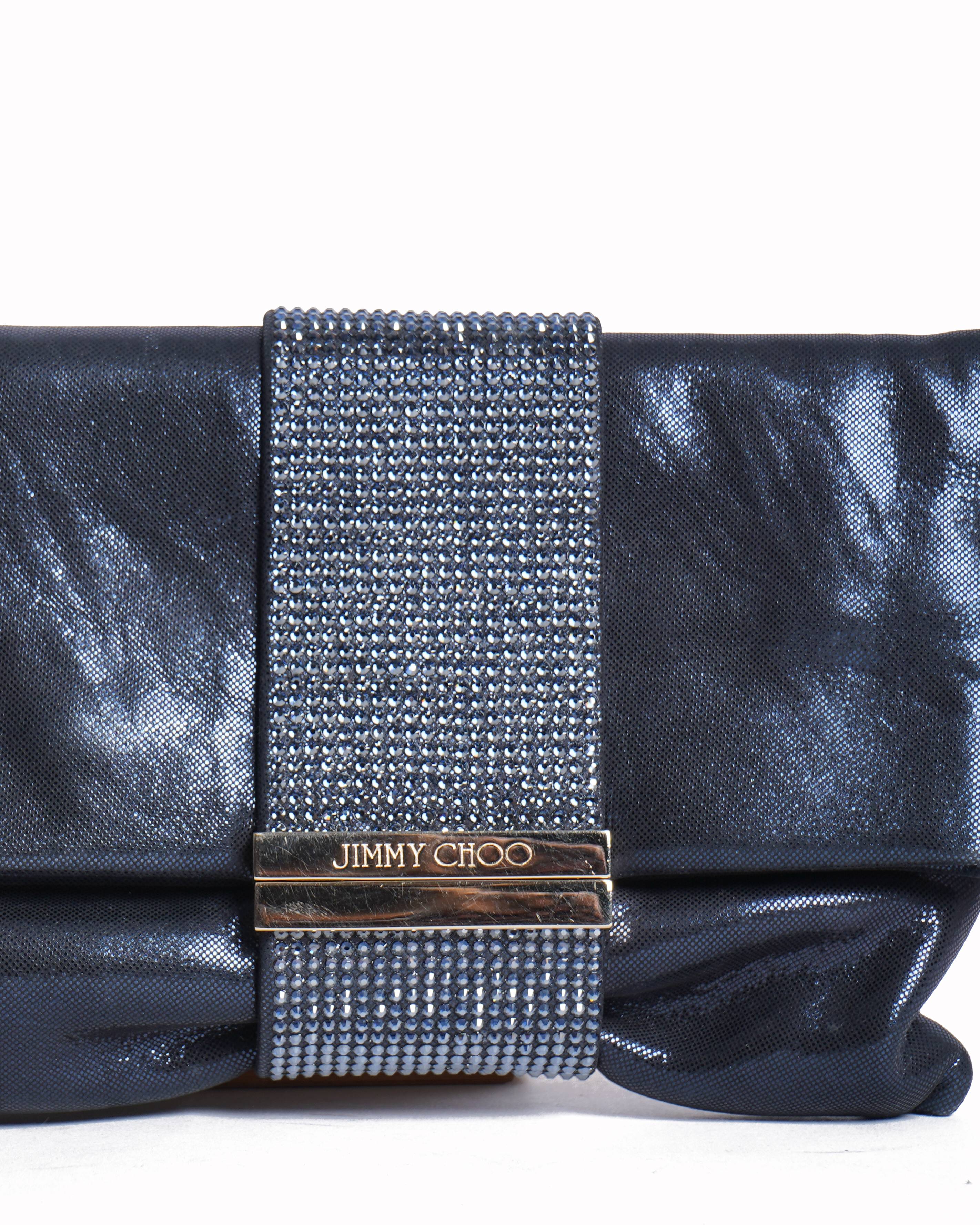 Jimmy choo Navy Blue Shimmer chandra clutch