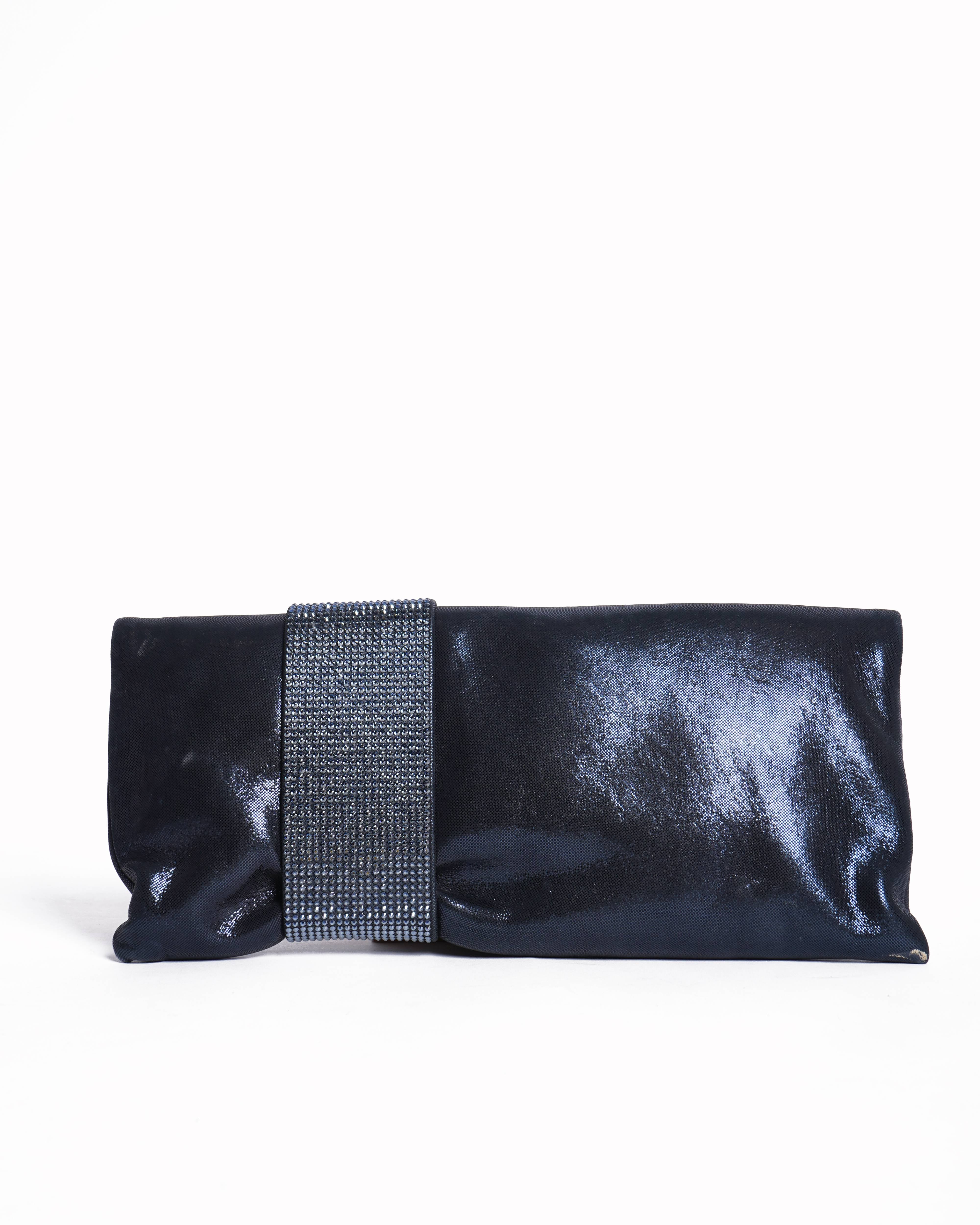 Jimmy choo Navy Blue Shimmer chandra clutch