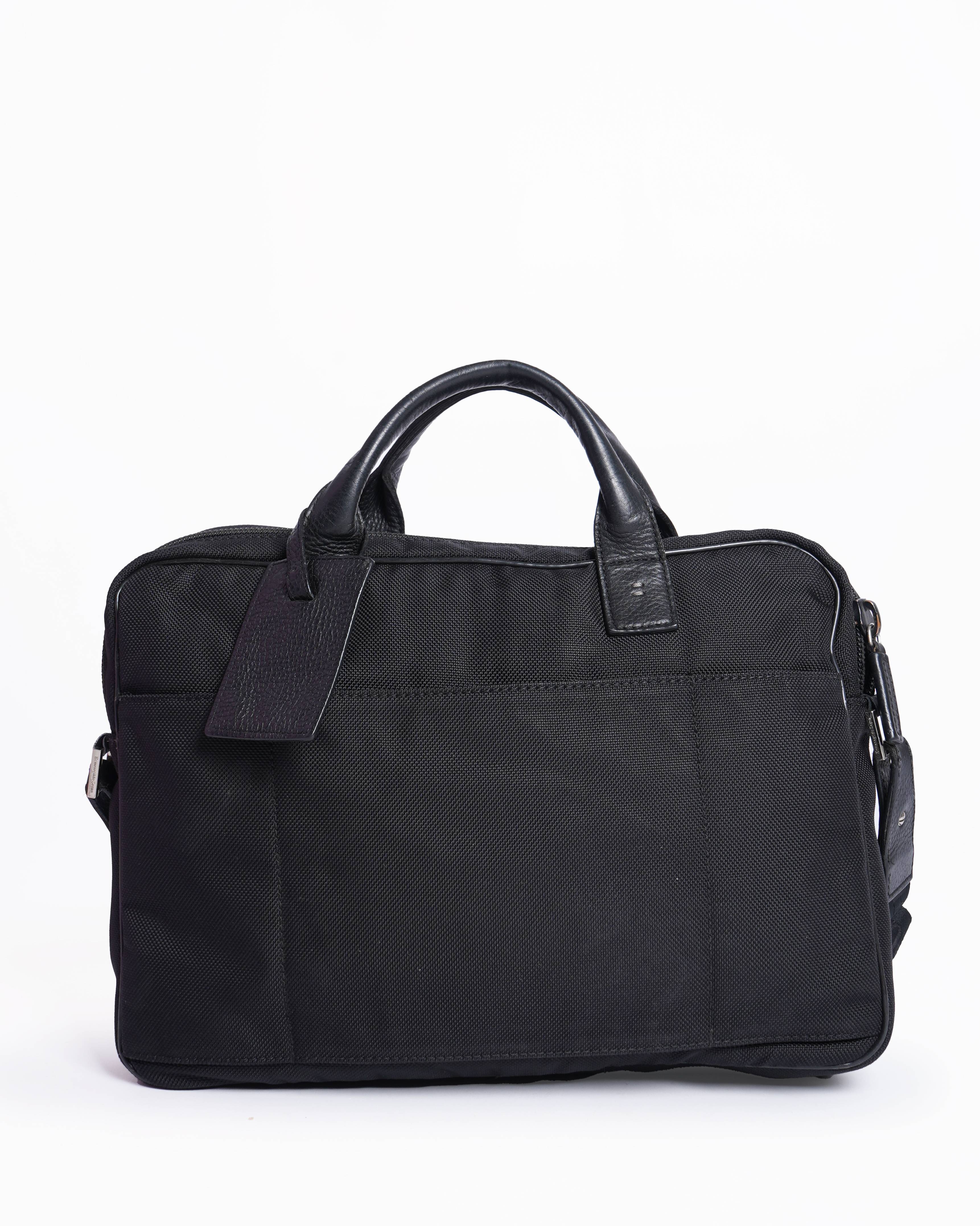 Ermenegildo Zegna Black Nylon & Leather Briefcase Bag