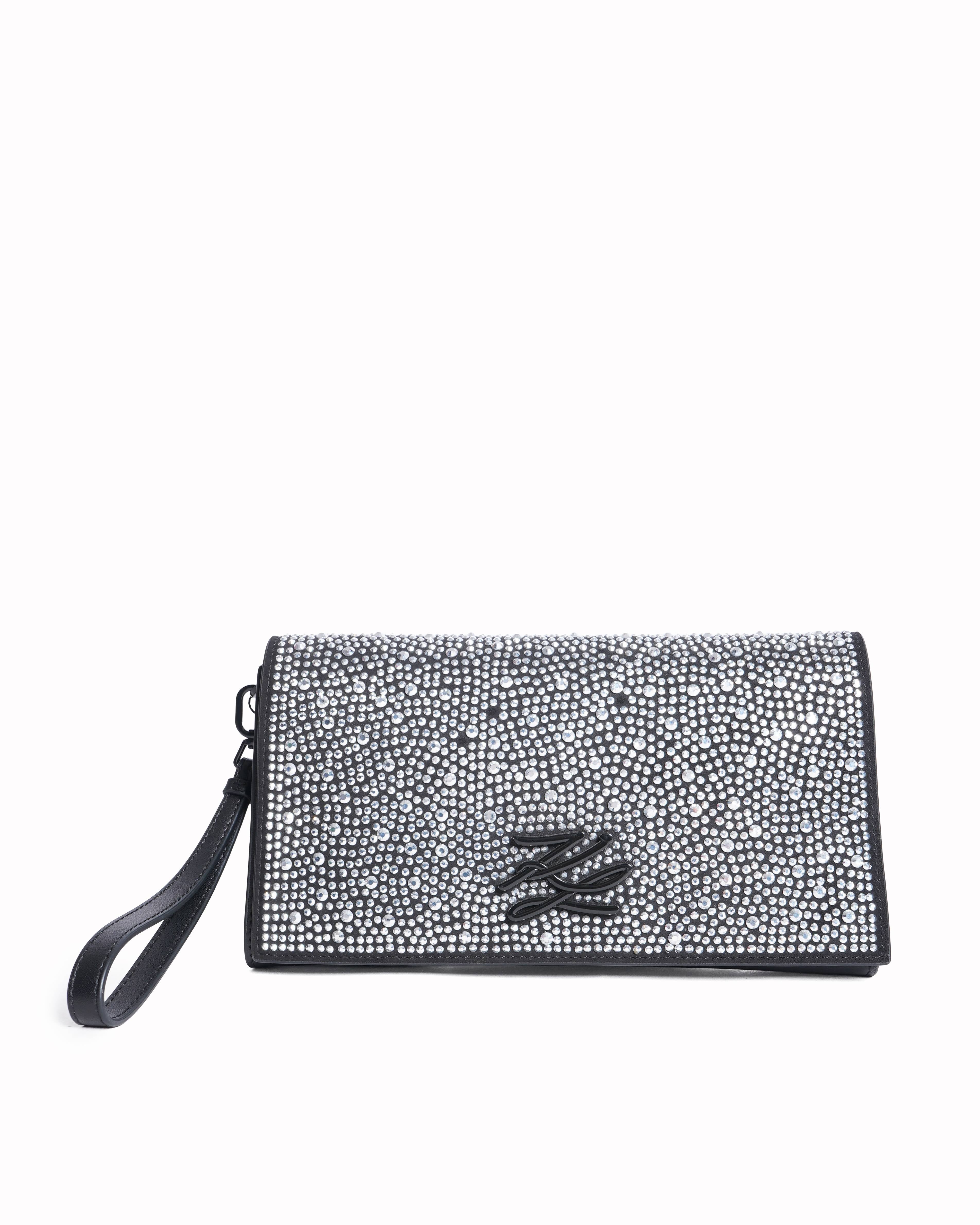 New Karl Lagerfeld Black K Soiree Rhinestone Clutch Bag