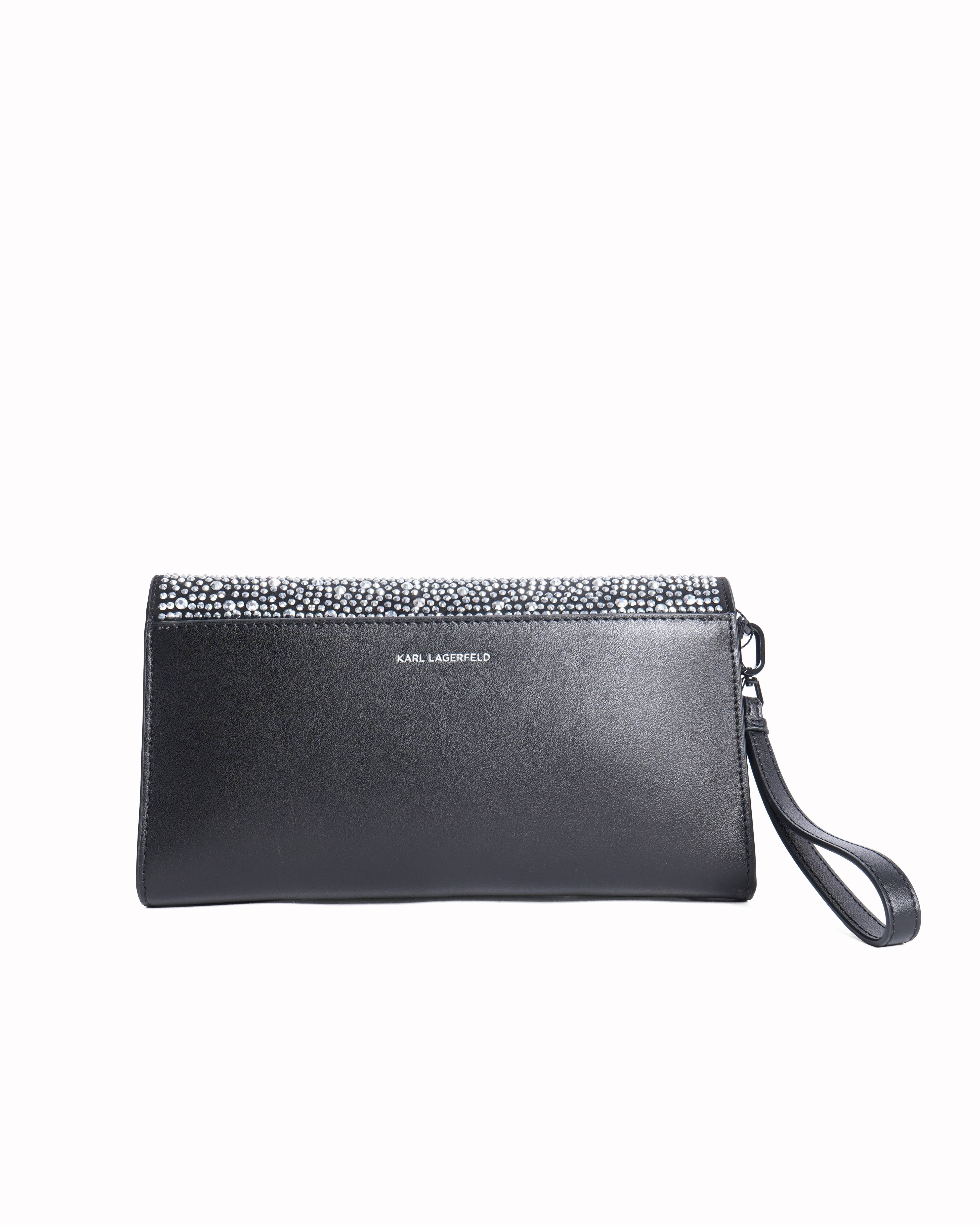New Karl Lagerfeld Black K Soiree Rhinestone Clutch Bag