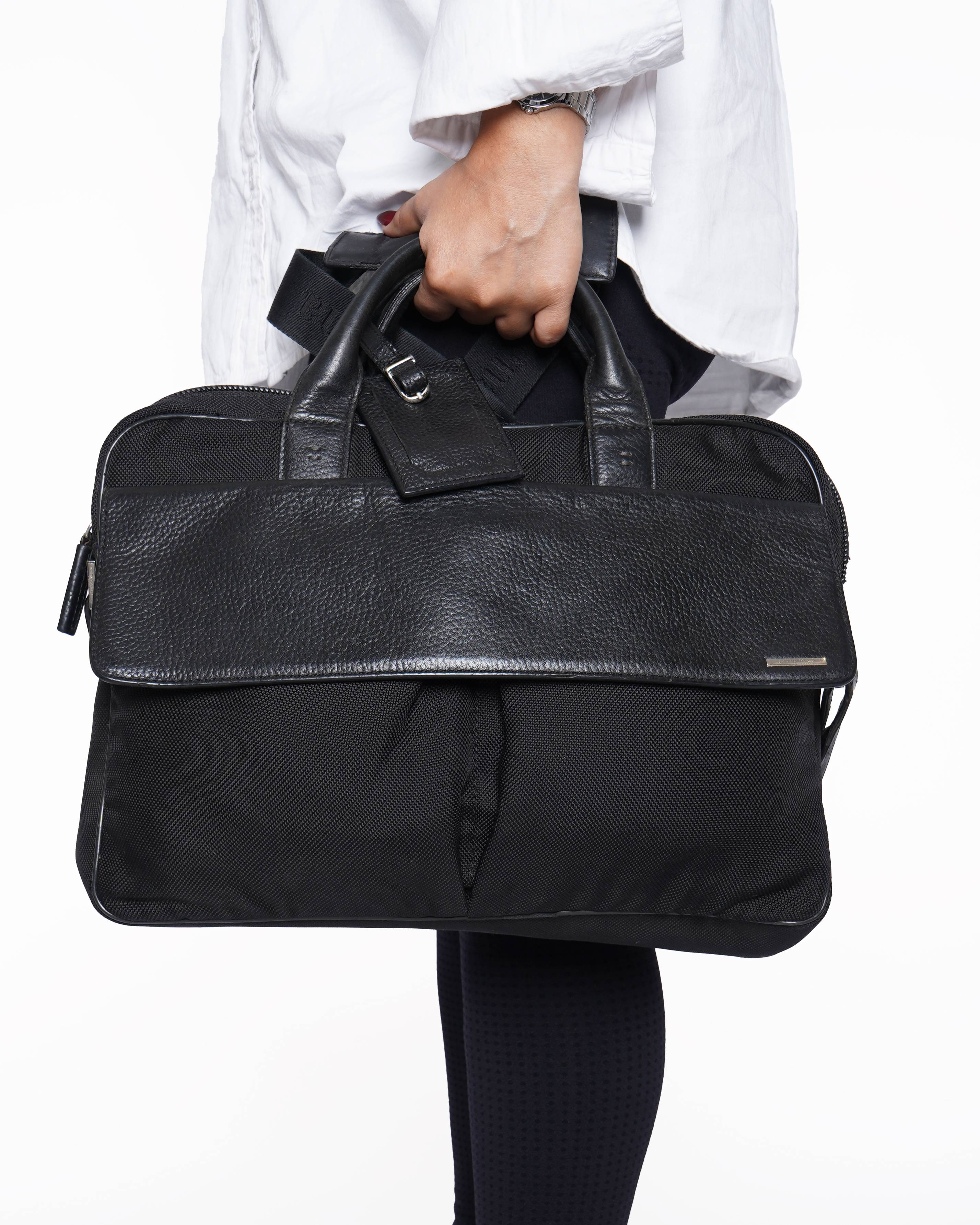 Ermenegildo Zegna Black Nylon & Leather Briefcase Bag