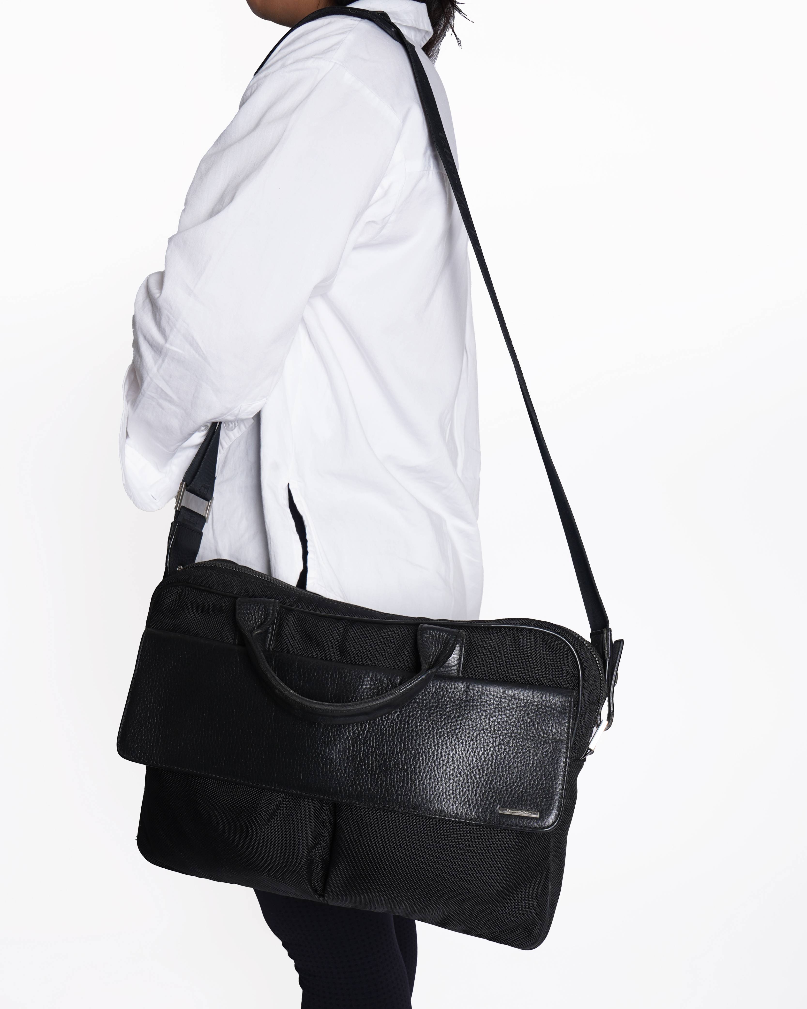 Ermenegildo Zegna Black Nylon & Leather Briefcase Bag