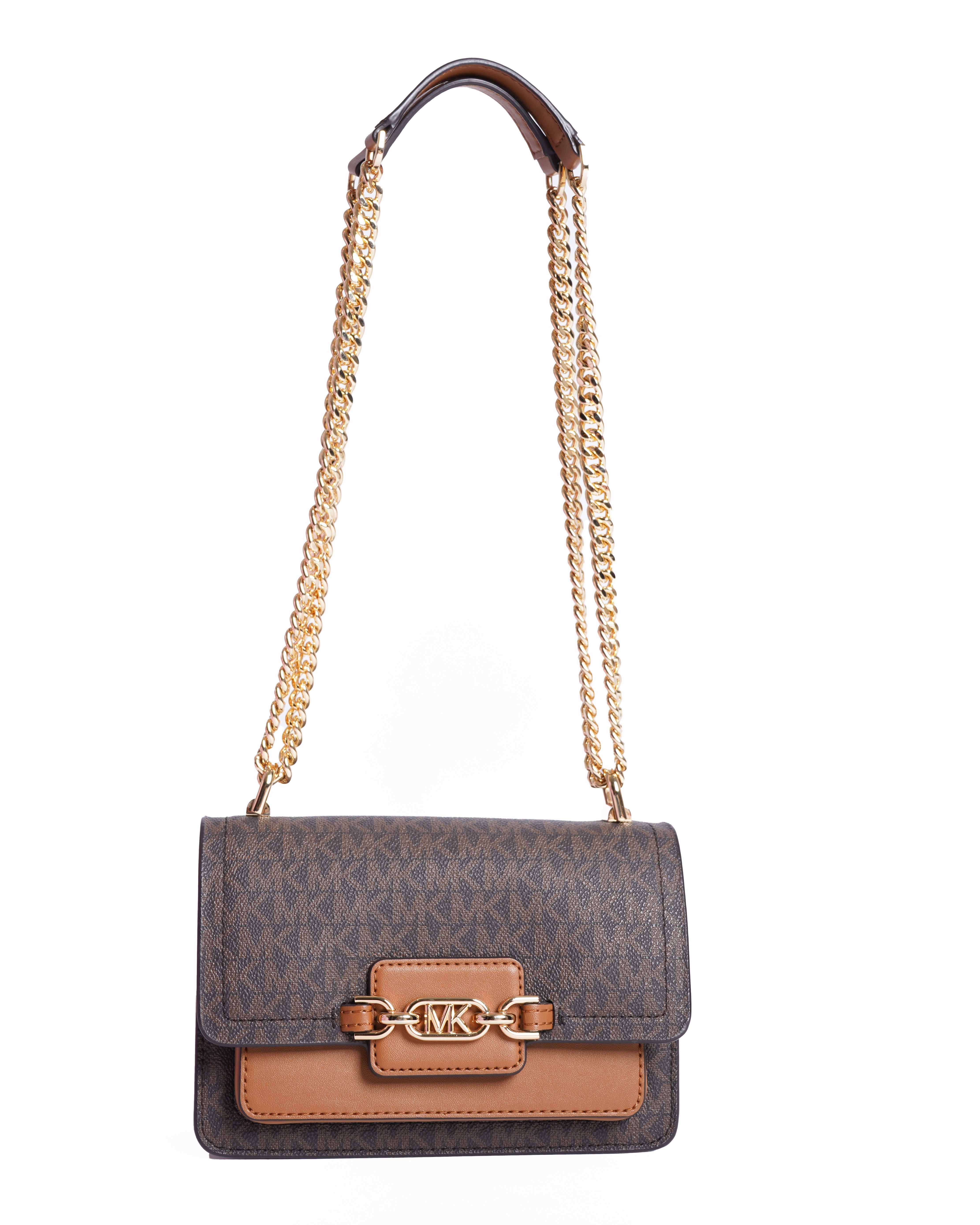 New Michael Kors Ginny Medium Logo Brown Coated Canvas Crossbody Bag