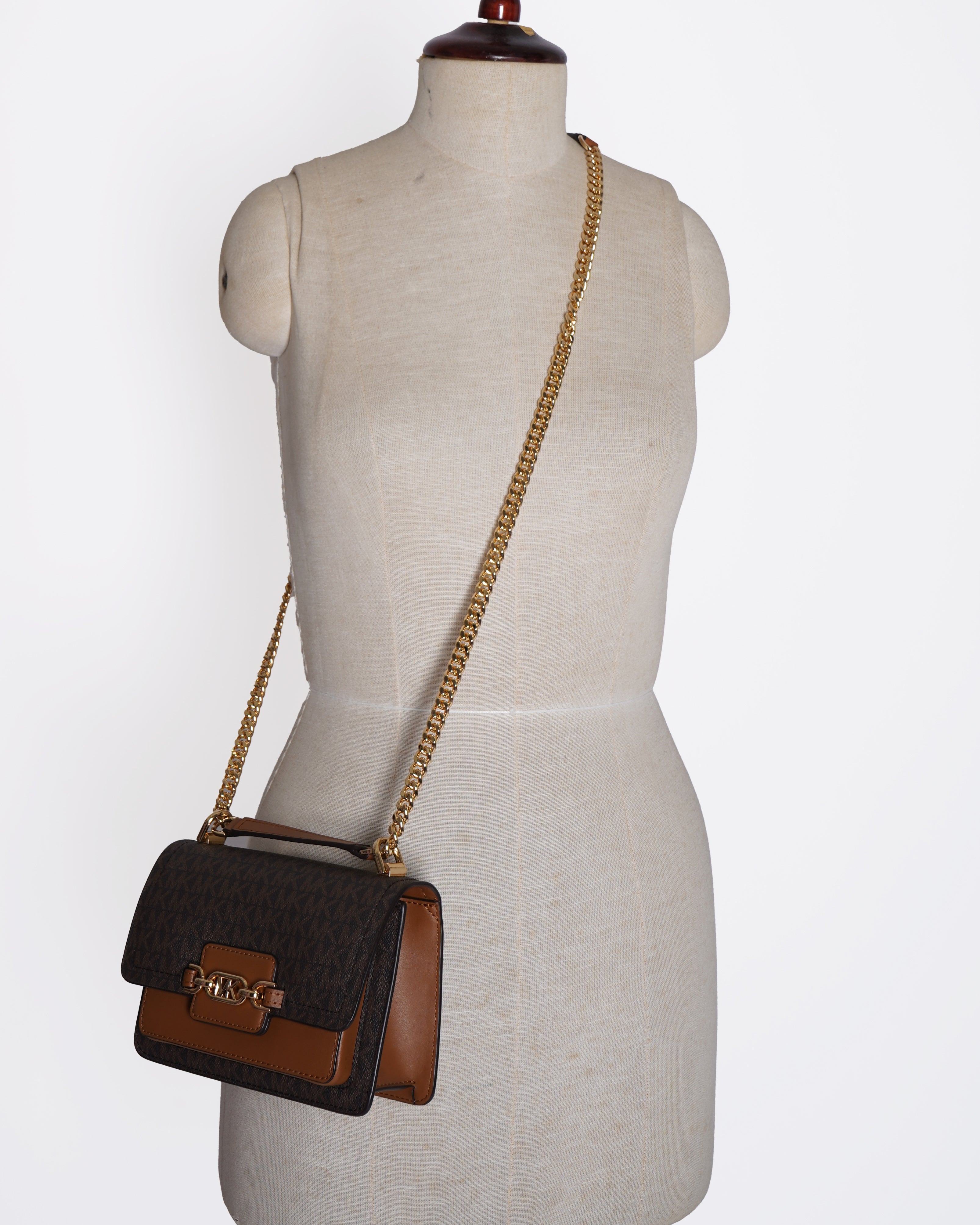 New Michael Kors Ginny Medium Logo Brown Coated Canvas Crossbody Bag